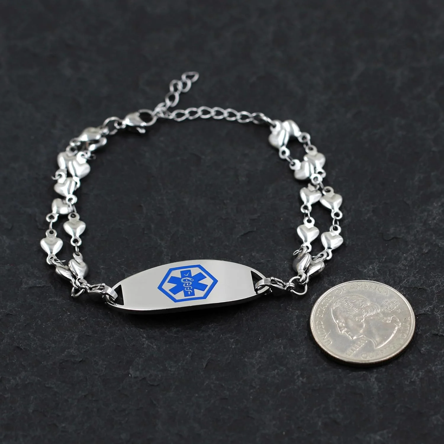 دستبند پرستاری استیل ضد زنگ دولایه طرح قلب | پلاک شناسایی پزشکی خرچنگی قابل تعویض با نماد پزشکی آبی | حکاکی شده برای صرع، دیابت نوع 1 و 2، رقیق کننده خون دستبند پرستاری استیل ضد زنگ دولایه طرح قلب | پلاک شناسایی پزشکی خرچنگی قابل تعویض با نماد پزشکی آبی | حکاکی شده برای صرع، دیابت نوع 1 و 2، رقیق کننده خون