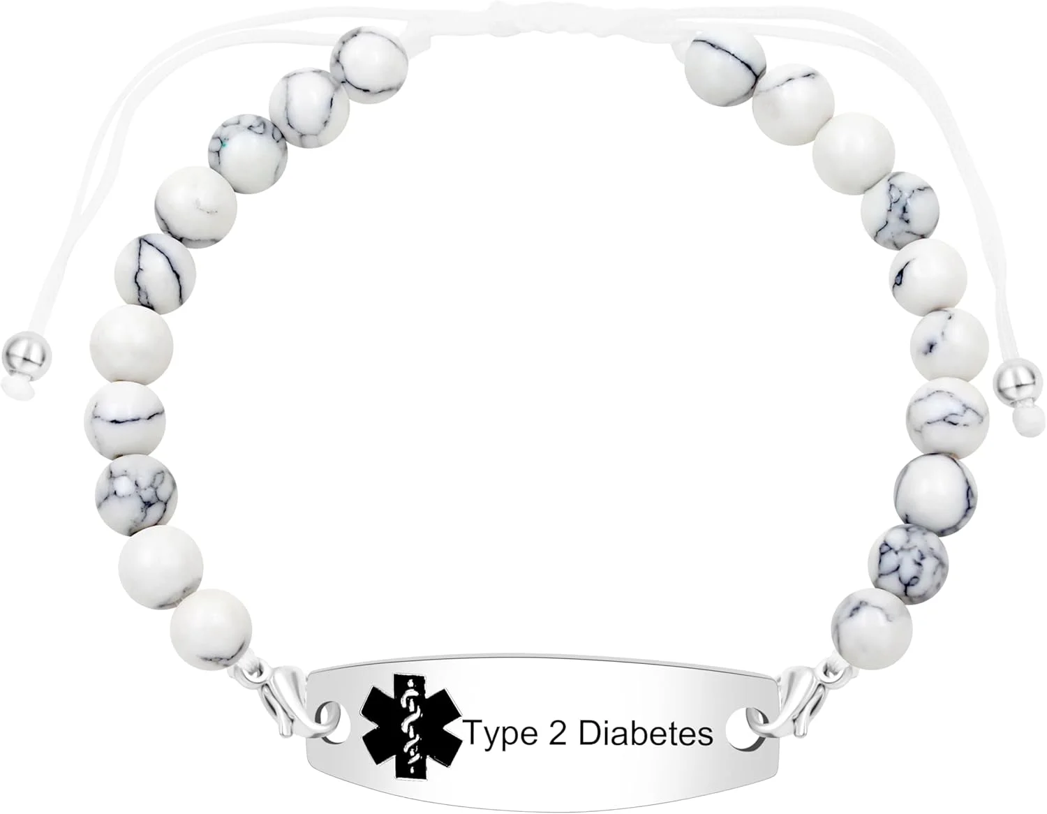 دستبند استیل ضد زنگ با فیروزه سفید، هشدار پزشکی قابل تنظیم، مناسب پرستاران | دارای پلاک شناسایی پزشکی قابل تعویض با علامت پزشکی مشکی | حکاکی شده برای صرع، دیابت نوع 1 و 2، رقیق کننده خون دستبند استیل ضد زنگ با فیروزه سفید، هشدار پزشکی قابل تنظیم، مناسب پرستاران | دارای پلاک شناسایی پزشکی قابل تعویض با علامت پزشکی مشکی | حکاکی شده برای صرع، دیابت نوع 1 و 2، رقیق کننده خون