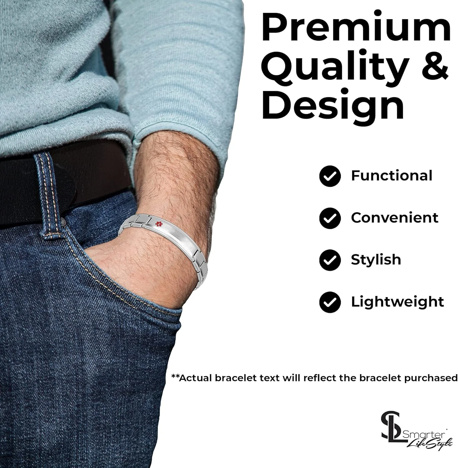 دستبند هشدار پزشکی استیل درجه جراحی شیک Smarter LifeStyle برای آقایان و بانوان (مردانه، خالی/بدون پیام)