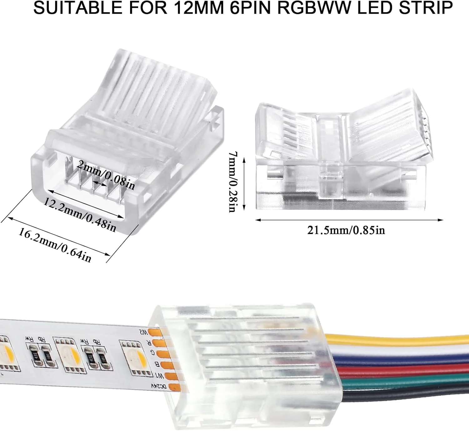 اتصالات نوار LED بدون لحیم کاری Flutesan، بسته 10 عددی، اتصالات نورپردازی ریلی شفاف، چراغ های نوار سیمی، نوار LED 5 متری برای اتصال پین LED (6 پین، 12 میلی متر)