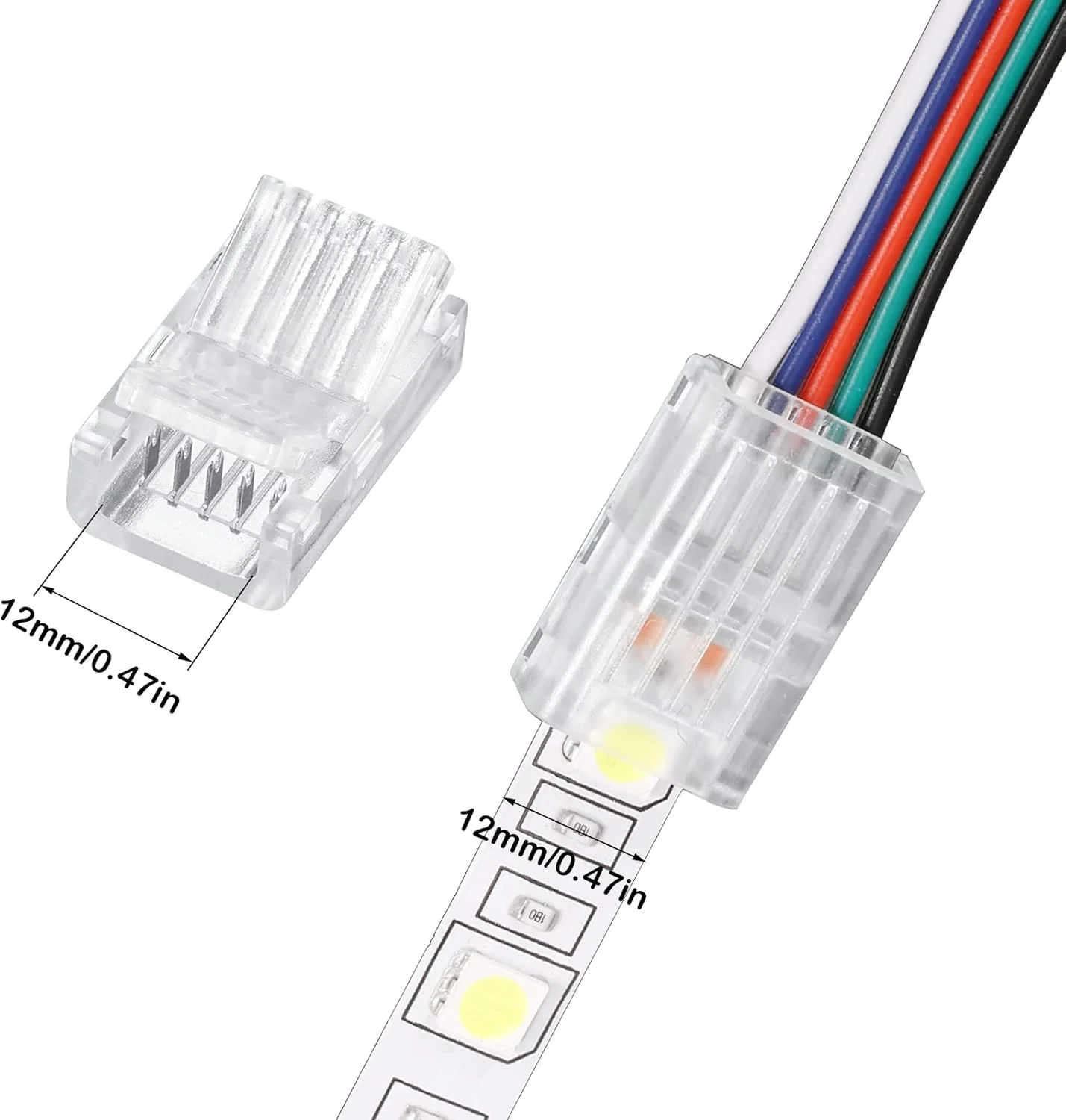 اتصالات نوار LED بدون لحیم کاری Flutesan، بسته 10 عددی، اتصالات نورپردازی مسیر شفاف، نوارهای سیمی، نوار LED 5 متری برای اتصال پین LED (مدل کلاسیک، 5 پین، 12 میلی متر)