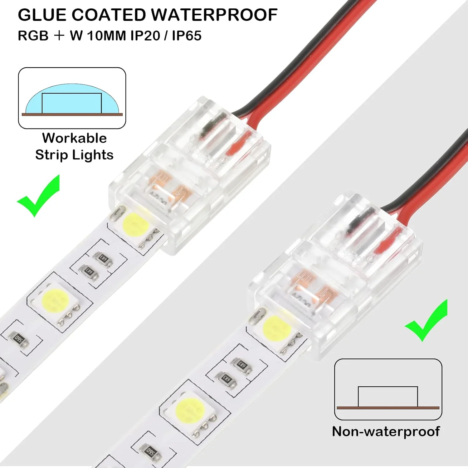 اتصالات نوار LED بدون لحیم کاری Flutesan، بسته 10 عددی، اتصالات نورپردازی ریلی شفاف، چراغ های نوار سیمی، نوار LED 16.4 فوتی برای اتصال پین LED (سبک شیک، 2 پین، 10 میلی متر)