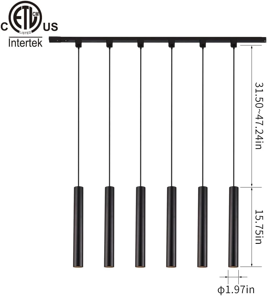 چراغ آویز ریلی LED دیمرپذیر 9 وات Mirrea، بسته 6 عددی، سازگار با ریل روشنایی تک مداره نوع H، CRI 90، 3000K نور سفید گرم، 24 درجه، رنگ مشکی