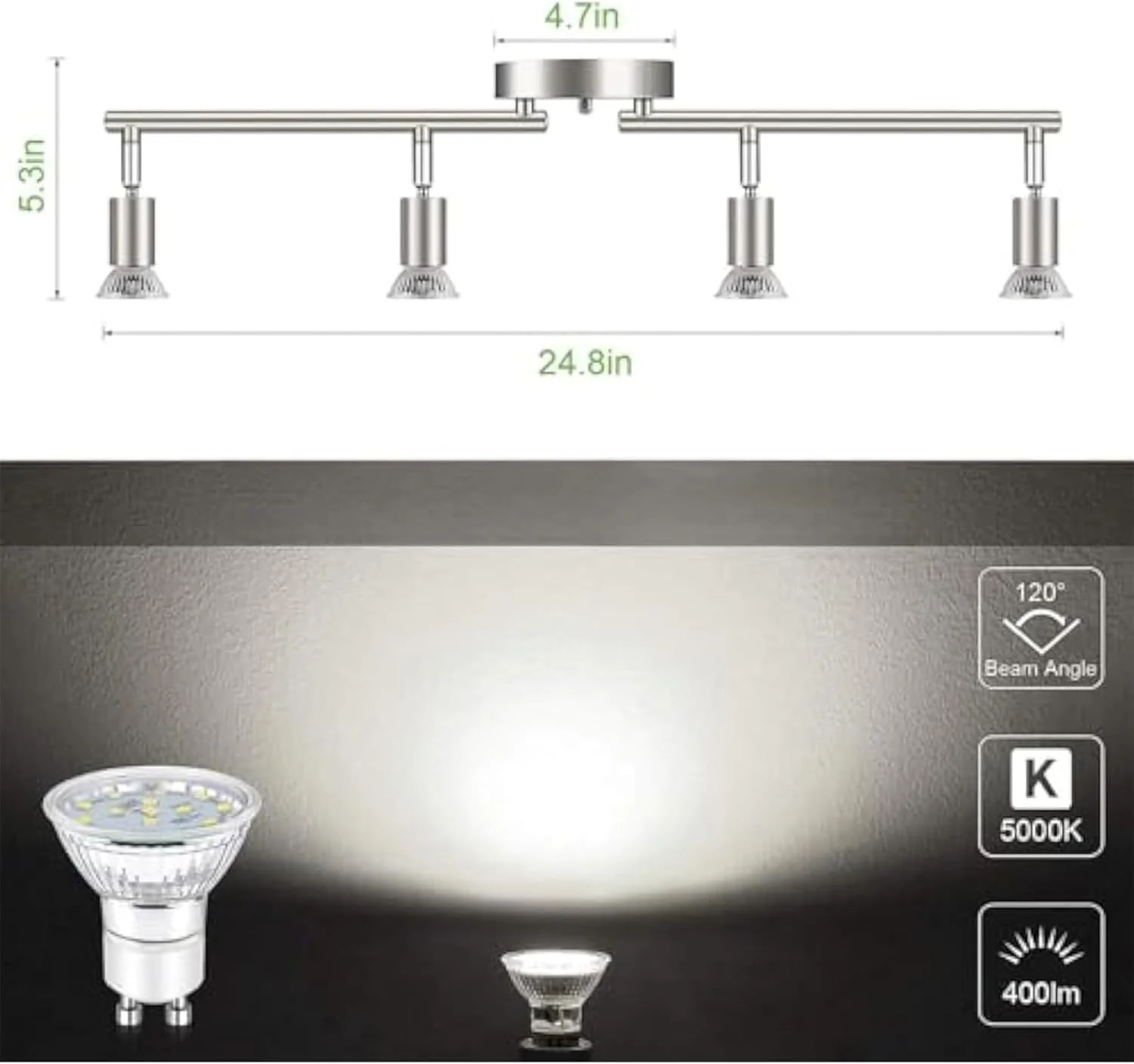 چراغ ریلی LED فروشگاه سفید، کیت روشنایی ریلی 4 چراغ، چراغ های نقطه ای سقفی 4 طرفه، چراغ های ریلی سقفی با سر چراغ قابل چرخش انعطاف پذیر برای آشپزخانه، اتاق نشیمن، اتاق خواب (لامپ شامل نمی شود)