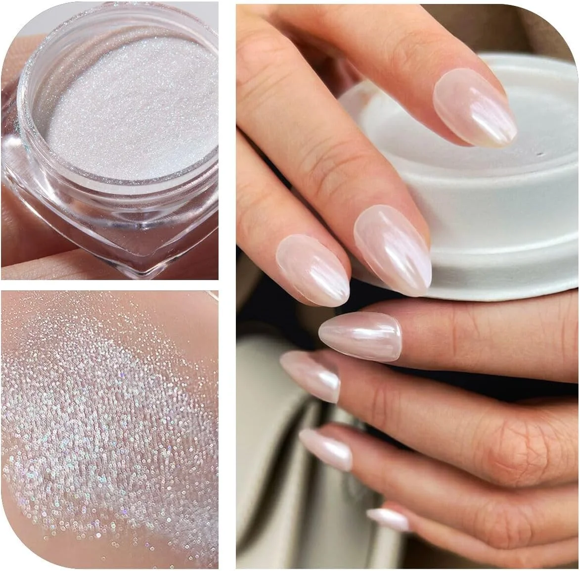 پودر ناخن دونات PrettyDiva، پودر سفید کروم ناخن، پودر کروم صدفی براق برای طراحی ناخن DIY، 1 گرم در هر شیشه (دونات)