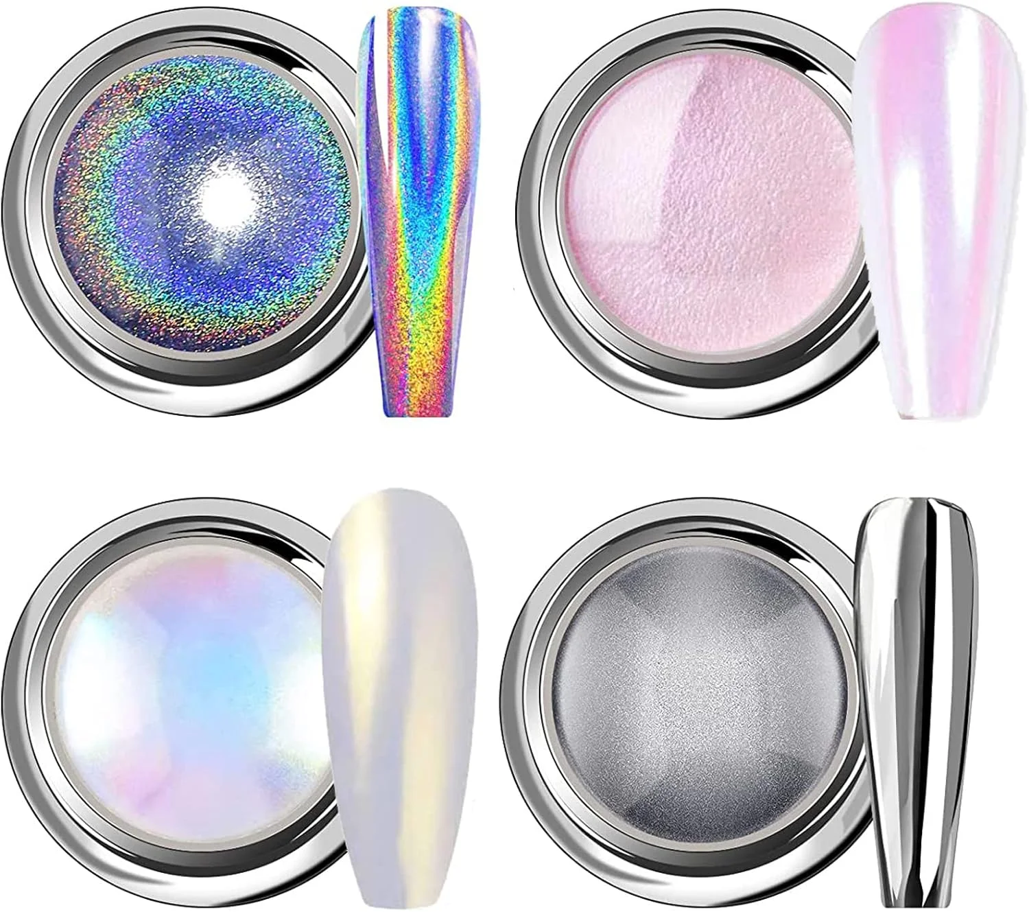 پودر کروم ناخن، پودر مرواریدی سفید ناخن 4 عدد پودر کروم برای ناخن، پودر پیگمنت هنر ناخن پری دریایی هولوگرافیک متالیک، پودر جامد برای مانیکور DIY (همراه با 4 برس اسفنجی) (ست 1) پودر کروم ناخن، پودر مرواریدی سفید ناخن 4 عدد پودر کروم برای ناخن، پودر پیگمنت هنر ناخن پری دریایی هولوگرافیک متالیک، پودر جامد برای مانیکور DIY (همراه با 4 برس اسفنجی) (ست 1)