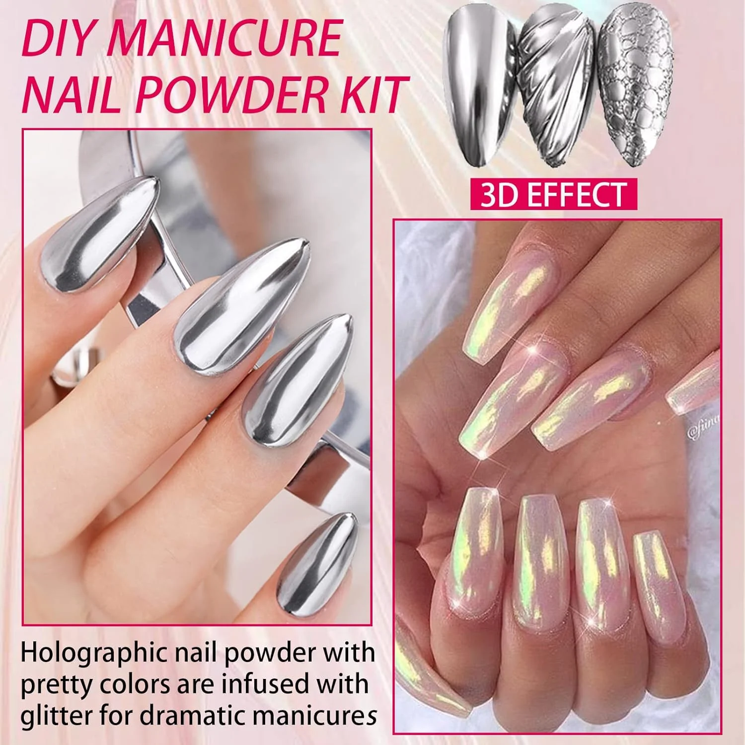 پودر کروم ناخن، پودر مرواریدی سفید ناخن 4 عدد پودر کروم برای ناخن، پودر پیگمنت هنر ناخن پری دریایی هولوگرافیک متالیک، پودر جامد برای مانیکور DIY (همراه با 4 برس اسفنجی) (ست 1)