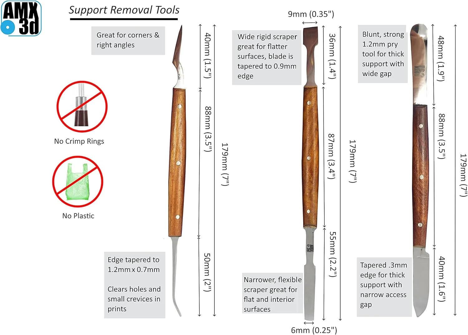 کیت ابزار تمیزکاری چاپ سه بعدی - مجموعه ابزار دقیق 3 تکه برای تمیزکاری چاپ - لوازم جانبی دو سر برای حذف ساپورت چاپ سه بعدی