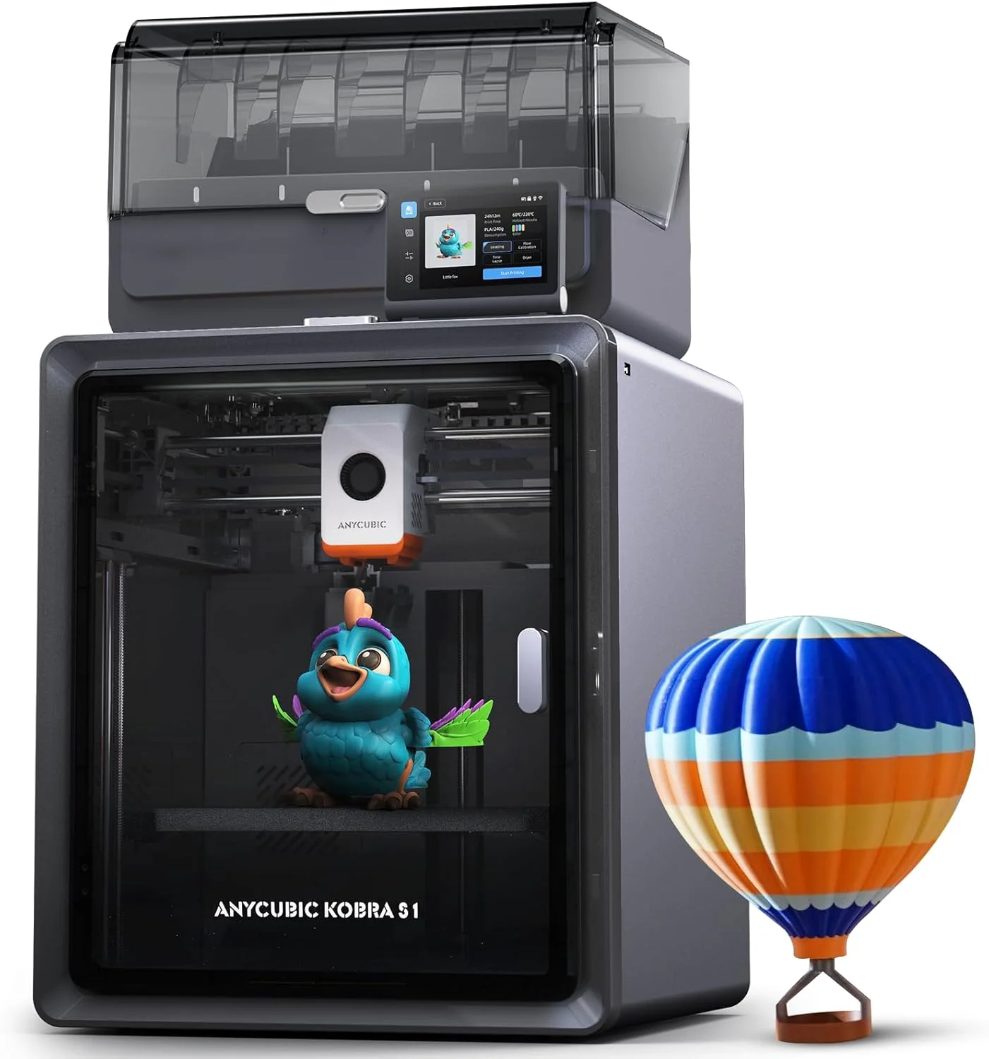 پرینتر سه بعدی چند رنگ Anycubic Kobra S1 Combo به همراه Anycubic ACE PRO، خشک کردن و چاپ 4 رنگ به طور همزمان، سرعت بالای 600 میلی متر بر ثانیه، هات اند 320 درجه سانتیگراد، دوربین داخلی 44dB بی صدا 250*250*250 میلی متر