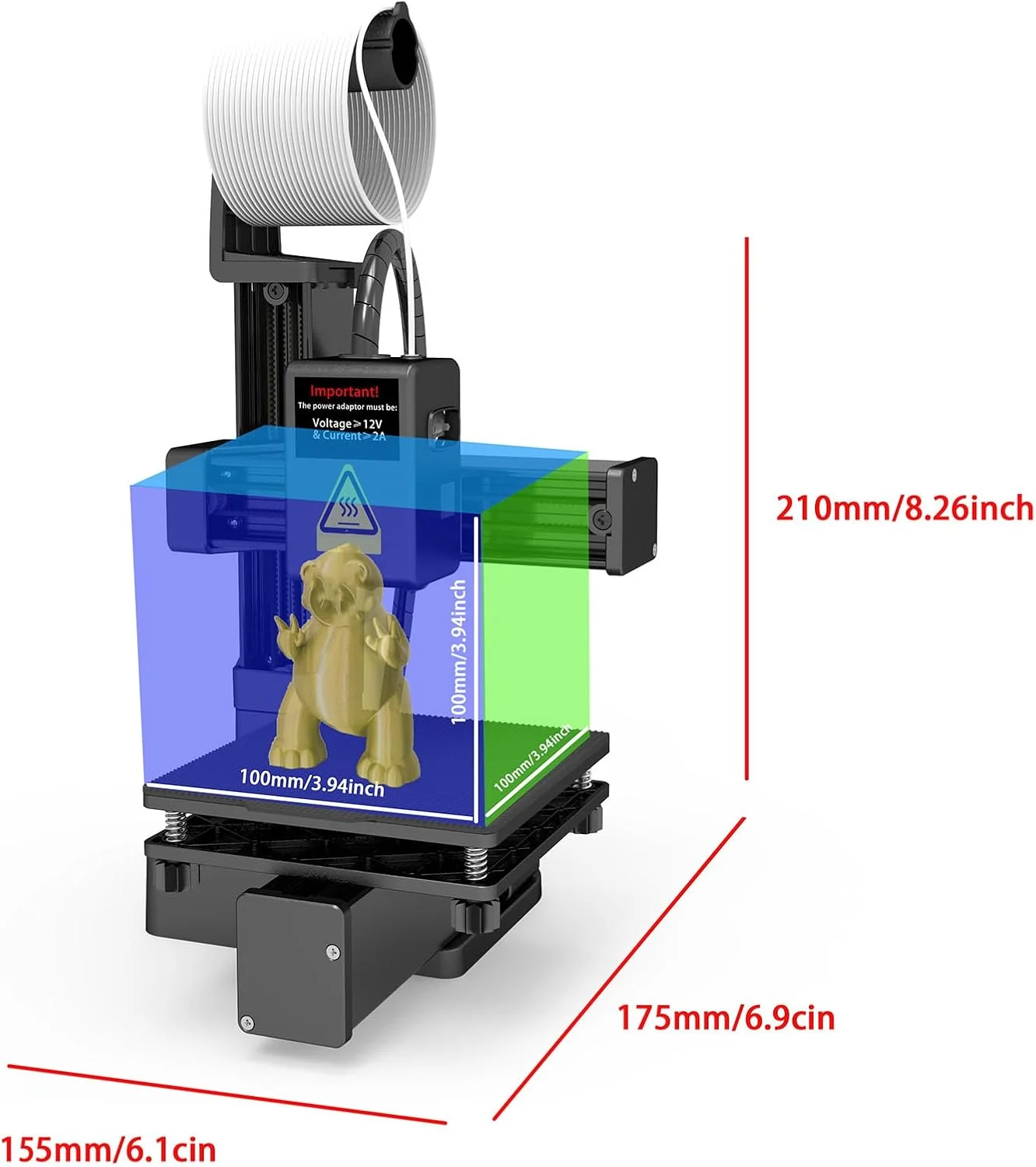 پرینتر سه بعدی برای مبتدیان، اندازه چاپ 100 X 100 X 100 میلی متر، دقت بالا، گرمایش سریع، دستگاه پرینتر سه بعدی چند کاناله فشرده، پشتیبانی از فیلامنت های PLA و TPU 1.75 میلی متری (GB Plug)