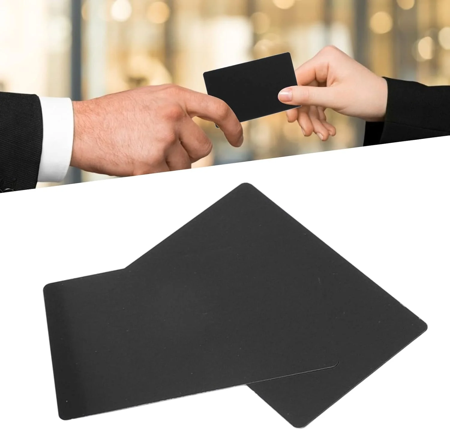 50 عدد کارت ویزیت حکاکی شده، کارت ویزیت آلومینیومی، کارت ویزیت برای شرکت، فنجان و نعلبکی (مشکی)