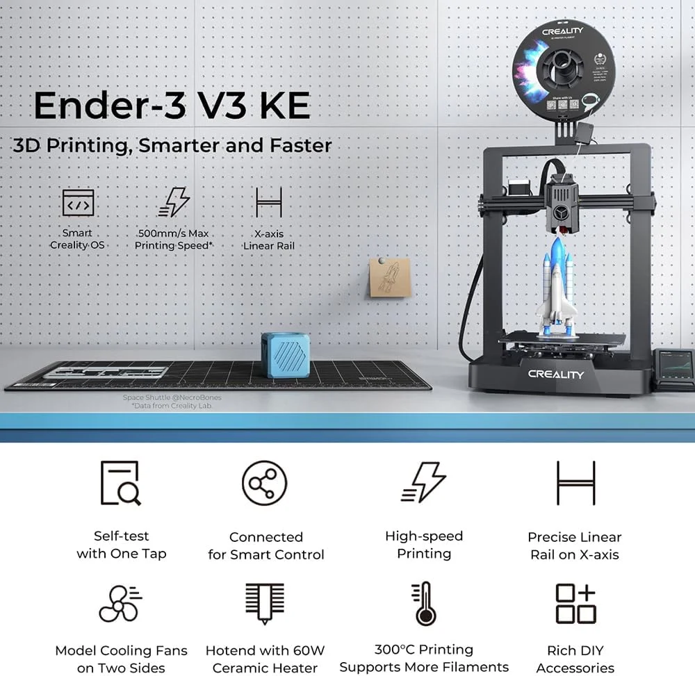 پرینتر سه بعدی Domary Ender-3 V3 KE با سرعت چاپ بالا 500mm/s، تراز خودکار، دستگاه چاپ سه بعدی FDM با اکسترودر مستقیم Sprite با مادربرد سایلنت 32 بیتی مناسب برای PLA/PETG/ABS/TPU(95A)/ASA