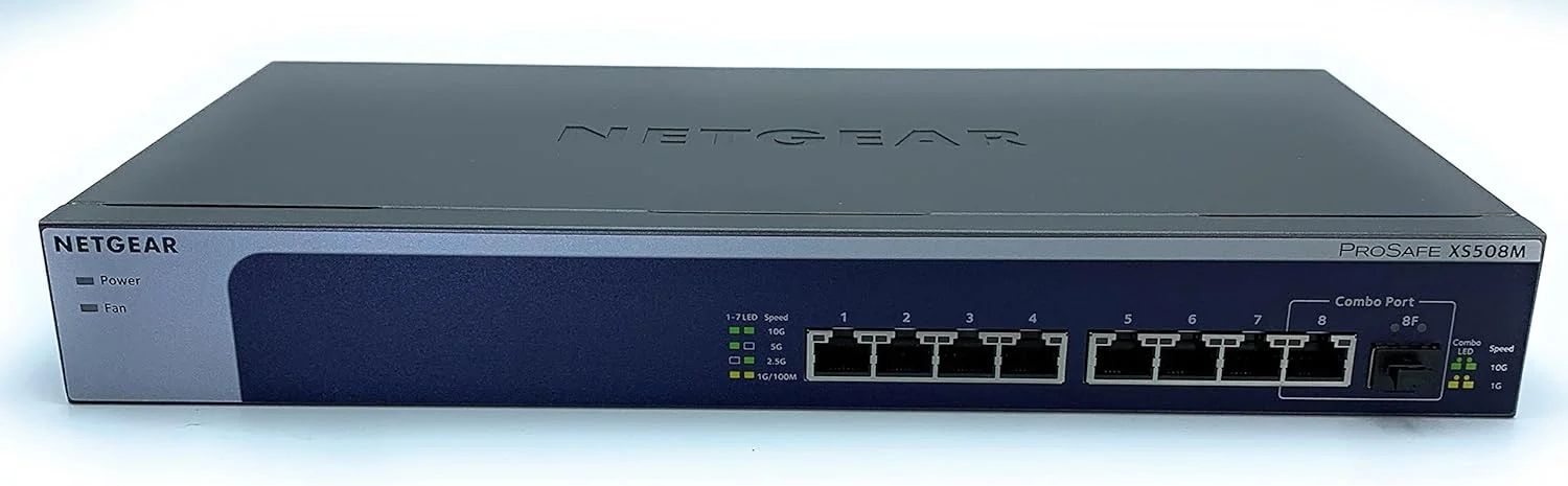 سوئیچ غیر مدیریتی 8 پورت 10 گیگابیتی اترنت NETGEAR XS508M با 1 پورت SFP برای استفاده رومیزی/رک مونت سوئیچ غیر مدیریتی 8 پورت 10 گیگابیتی اترنت NETGEAR XS508M با 1 پورت SFP برای استفاده رومیزی/رک مونت