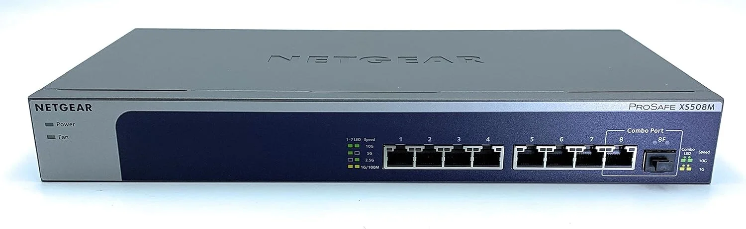 سوئیچ غیر مدیریتی 8 پورت 10 گیگابیتی اترنت NETGEAR XS508M با 1 پورت SFP برای استفاده رومیزی/رک مونت سوئیچ غیر مدیریتی 8 پورت 10 گیگابیتی اترنت NETGEAR XS508M با 1 پورت SFP برای استفاده رومیزی/رک مونت
