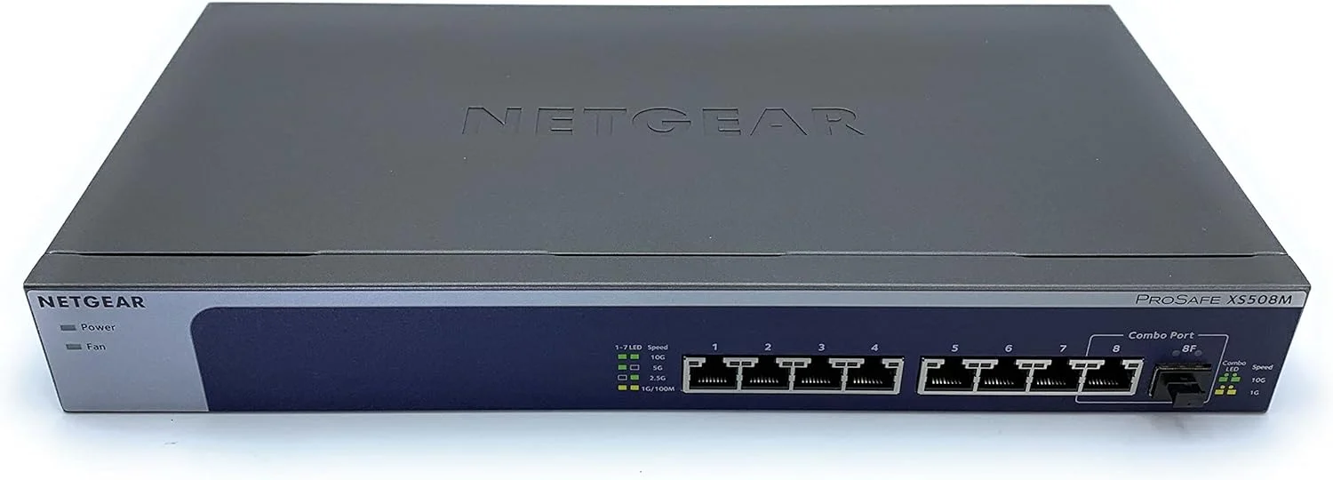 سوئیچ غیر مدیریتی 8 پورت 10 گیگابیتی اترنت NETGEAR XS508M با 1 پورت SFP برای استفاده رومیزی/رک مونت سوئیچ غیر مدیریتی 8 پورت 10 گیگابیتی اترنت NETGEAR XS508M با 1 پورت SFP برای استفاده رومیزی/رک مونت