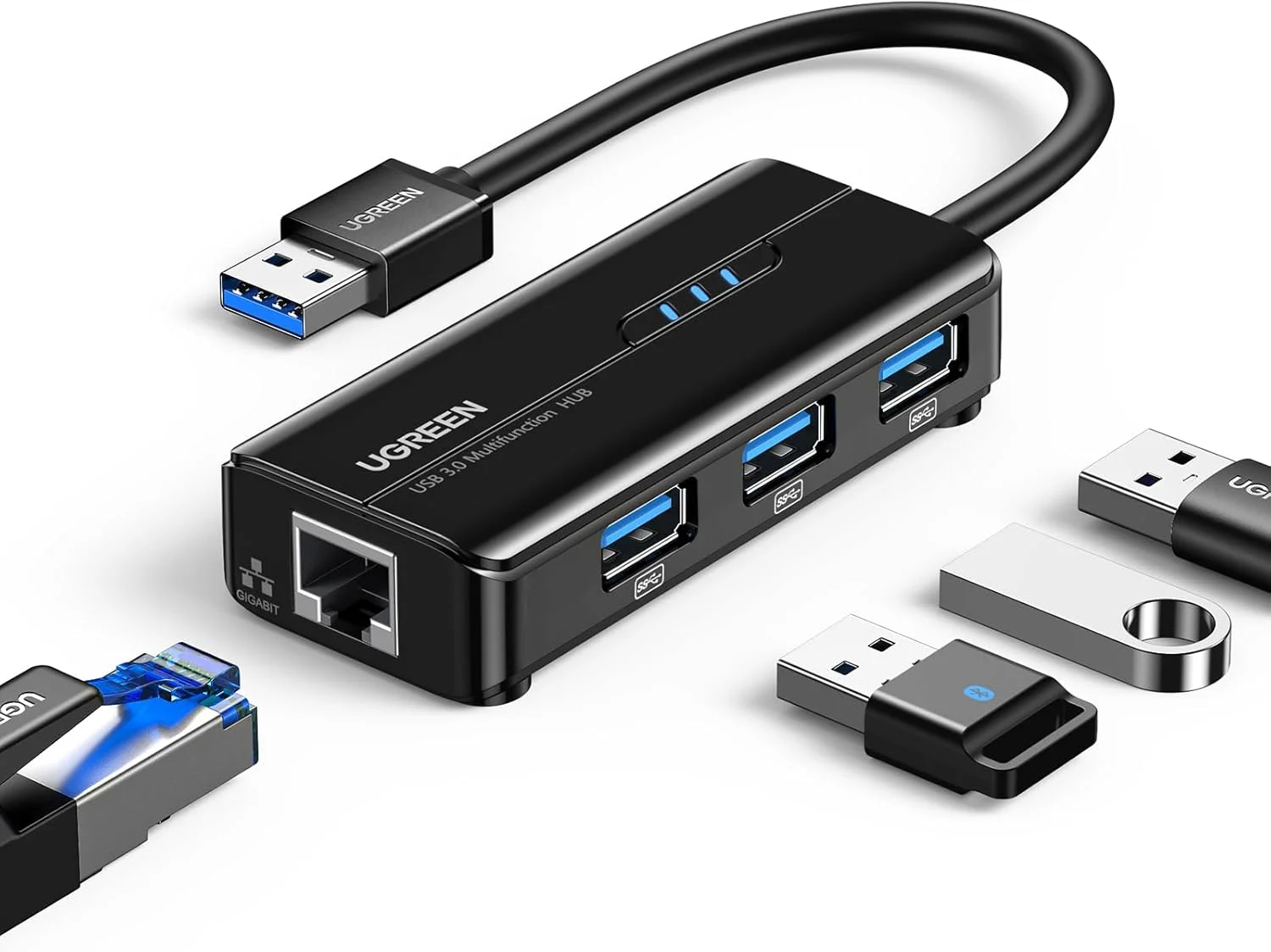 هاب USB 3.0 UGREEN با آداپتور اترنت و 3 پورت USB 3.0، مبدل شبکه گیگابیتی اترنت RJ45 Lan سازگار با MacBook Pro/Air، iMac Pro، Surface، Chromebook، کنسول Switch هاب USB 3.0 UGREEN با آداپتور اترنت و 3 پورت USB 3.0، مبدل شبکه گیگابیتی اترنت RJ45 Lan سازگار با MacBook Pro/Air، iMac Pro، Surface، Chromebook، کنسول Switch