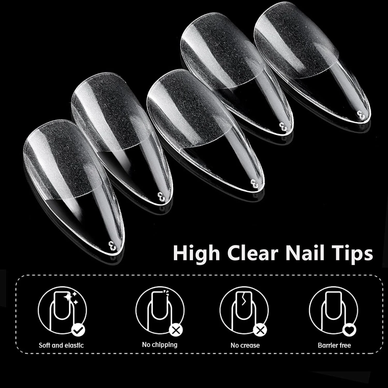 240 عدد تیپ ناخن بادامی، پوشش کامل شفاف، قد متوسط، ناخن مصنوعی بادامی کوتاه، تیپ ناخن ژلی اکریلیک برای سالن و مانیکور ناخن در خانه، 12 سایز