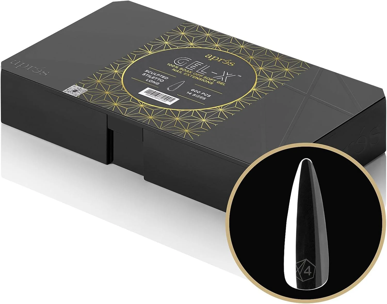 باکس نوک ناخن ژل ایکس بلند استیلتو | 600 عدد نوک ژل ایکس، کیفیت عالی، 14 سایز 00-9 | شامل سایزهای نیمه