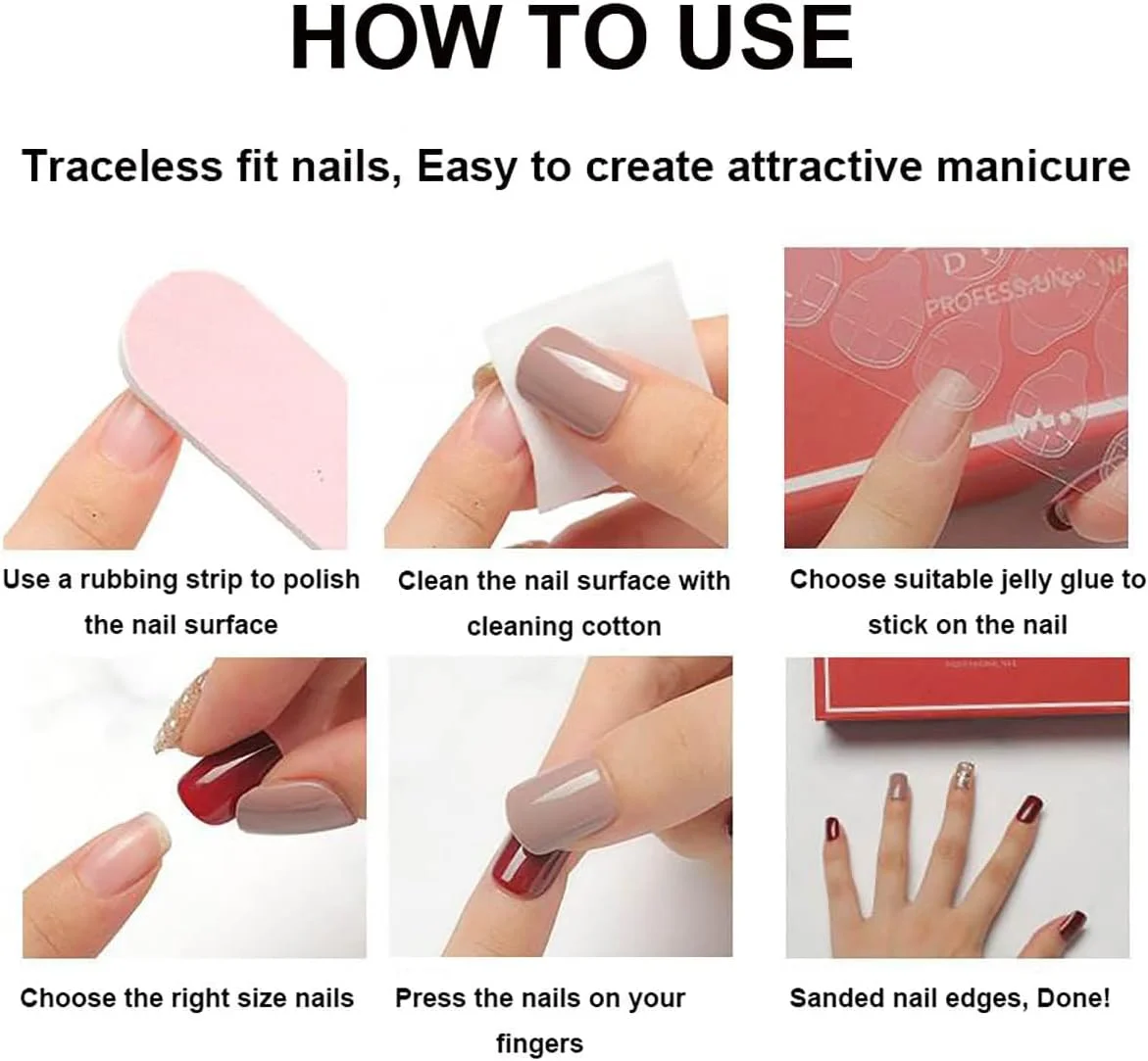 ناخن مصنوعی چسبی Azonee Star، 24 عدد، نوک فرانسوی متوسط، ناخن های مصنوعی بادامی شکل، ناخن های اکریلیک با طرح های نگین دار، پوشش کامل، نوک ناخن سفید، ناخن های مصنوعی براق چسبی