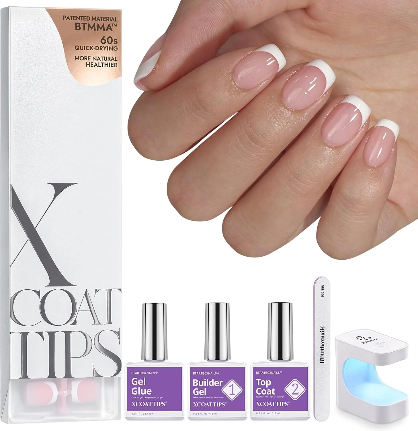 ناخن مصنوعی فرنچ btartboxnails XCOATTIPS - ناخن های مربعی خیلی کوتاه با ژل ناخن، محافظ فرنچ، چراغ ناخن، همه در یک ژل نرم فرنچ تیپ چسبی هدیه روز مادر ناخن مصنوعی فرنچ btartboxnails XCOATTIPS - ناخن های مربعی خیلی کوتاه با ژل ناخن، محافظ فرنچ، چراغ ناخن، همه در یک ژل نرم فرنچ تیپ چسبی هدیه روز مادر