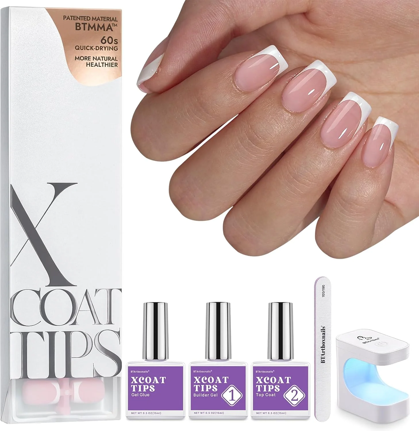 BTArtboxnails XCOATTIPS کیت ناخن ژلی - ناخن مصنوعی فرنچ نوک مربعی کوتاه، نوک ناخن ژل صورتی ملایم با ژل ناخن، محافظ فرنچ دوتایی و لامپ ناخن برای هدیه و استفاده خانگی BTArtboxnails XCOATTIPS کیت ناخن ژلی - ناخن مصنوعی فرنچ نوک مربعی کوتاه، نوک ناخن ژل صورتی ملایم با ژل ناخن، محافظ فرنچ دوتایی و لامپ ناخن برای هدیه و استفاده خانگی