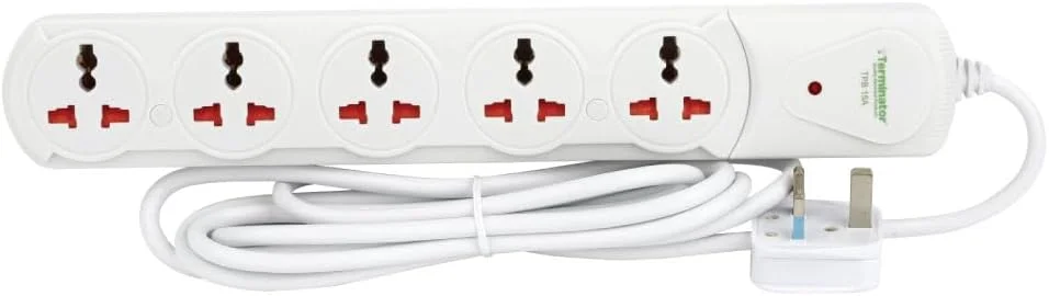 سه راهی برق یونیورسال ترمیناتور TPB 15A-3M، دارای تاییدیه MoIAT، کابل 3 متری، دوشاخه فیوزدار 13 آمپر UK، نشانگر LED، بدنه ABS مقاوم در برابر آتش، مناسب برای خانه، دفتر و لوازم خانگی