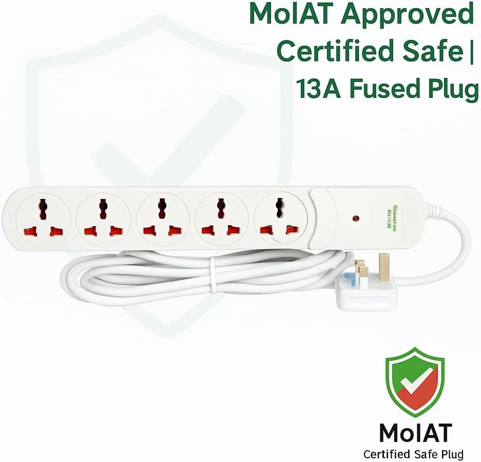 سه راهی برق یونیورسال ترمیناتور TPB 15A-3M، دارای تاییدیه MoIAT، کابل 3 متری، دوشاخه فیوزدار 13 آمپر UK، نشانگر LED، بدنه ABS مقاوم در برابر آتش، مناسب برای خانه، دفتر و لوازم خانگی