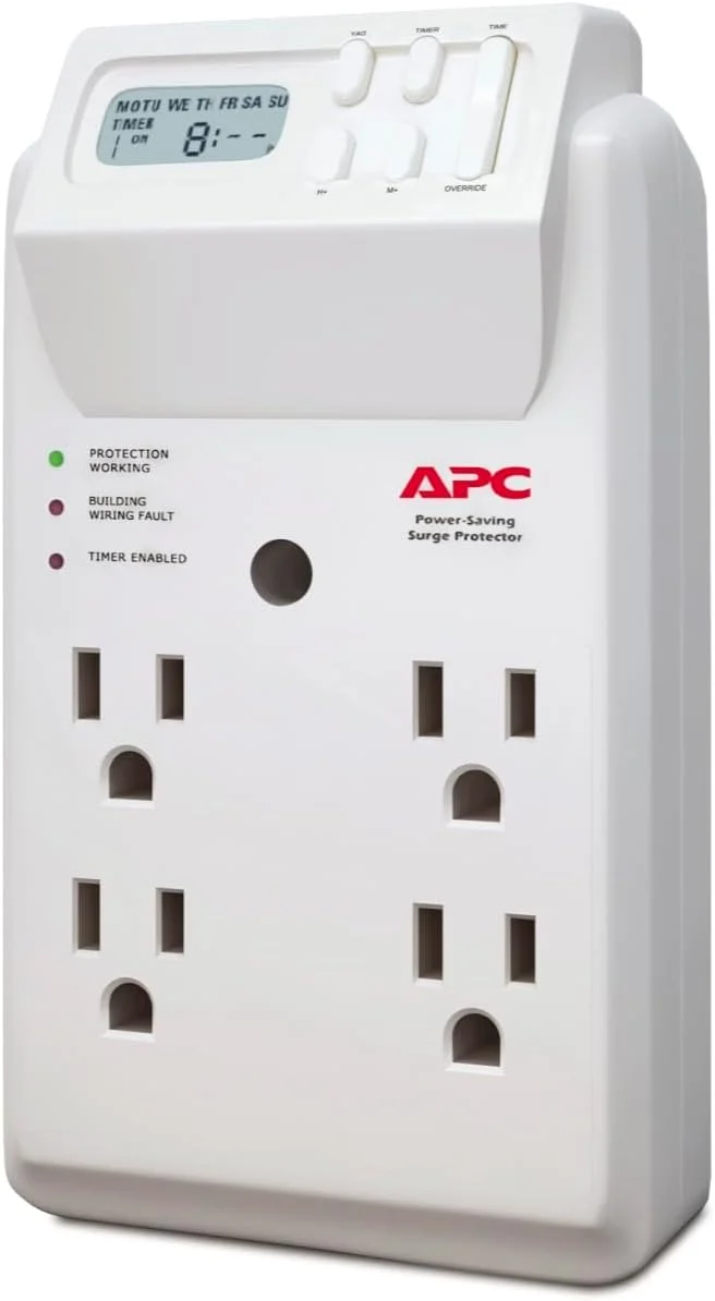 چندراهی برق دیواری APC مدل P4GC با 4 پریز برق و محافظ ولتاژ 1080 ژول با تایمر - سفید