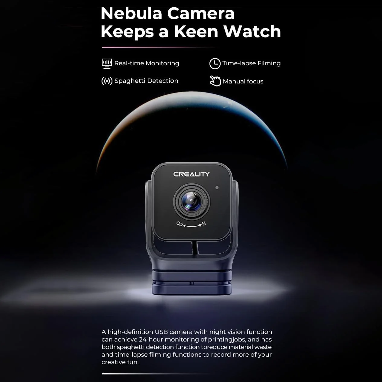 دوربین پرینتر سه بعدی برای Creality Sonic Pad/Nebula Pad/Ender-3 V3 KE/CR-X، نظارت بلادرنگ، فیلمبرداری تایم لپس، تشخیص رشته های معلق، فوکوس دستی دوربین پرینتر سه بعدی برای Creality Sonic Pad/Nebula Pad/Ender-3 V3 KE/CR-X، نظارت بلادرنگ، فیلمبرداری تایم لپس، تشخیص رشته های معلق، فوکوس دستی