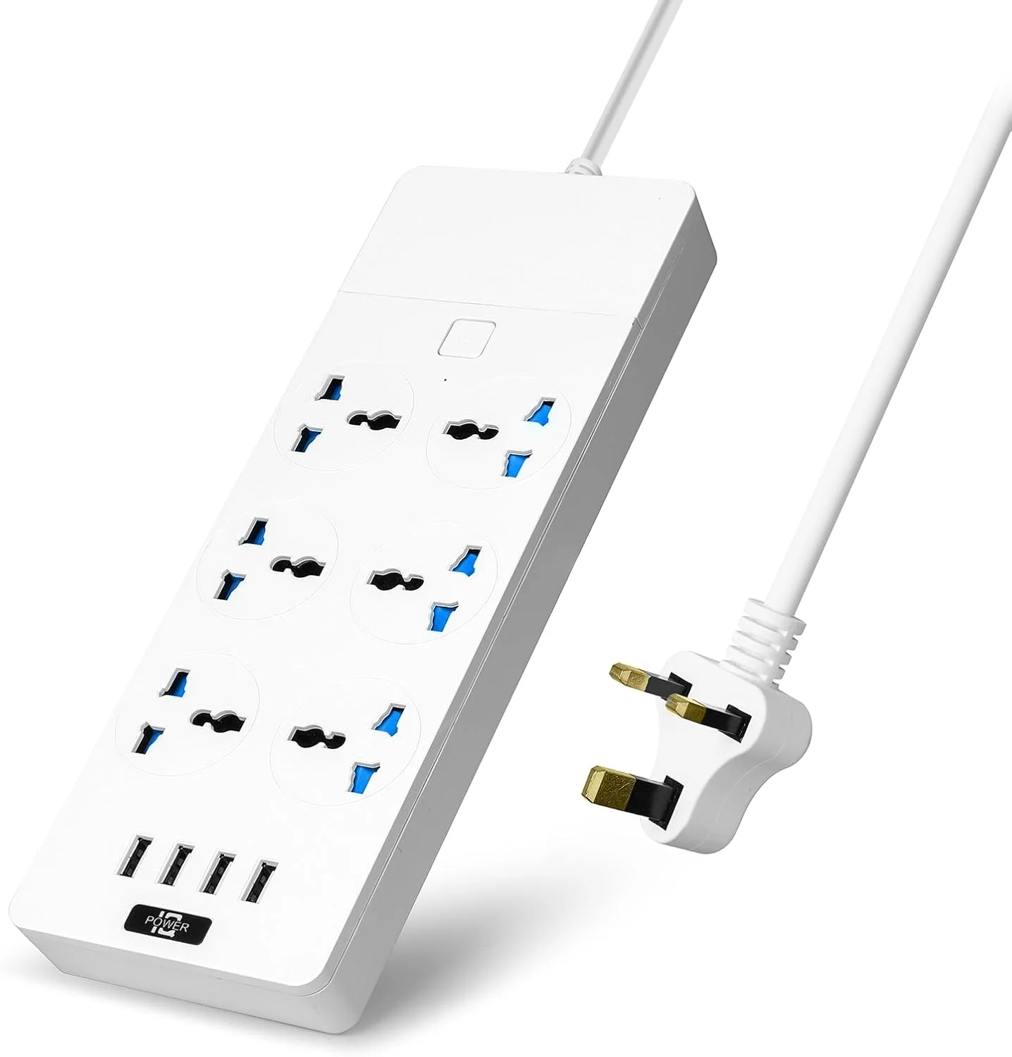 سیم سیار یونیورسال Baytion، با 6 پریز سه پین UK و 4 پورت USB، نوار برق 2 متری با محافظت در برابر نوسانات برق برای آشپزخانه، خانه و محل کار (سفید)