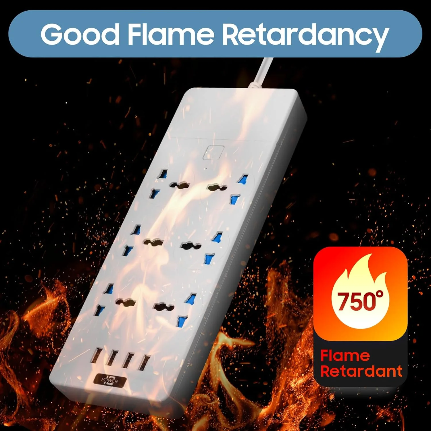 سیم سیار یونیورسال Baytion، با 6 پریز سه پین UK و 4 پورت USB، نوار برق 2 متری با محافظت در برابر نوسانات برق برای آشپزخانه، خانه و محل کار (سفید)