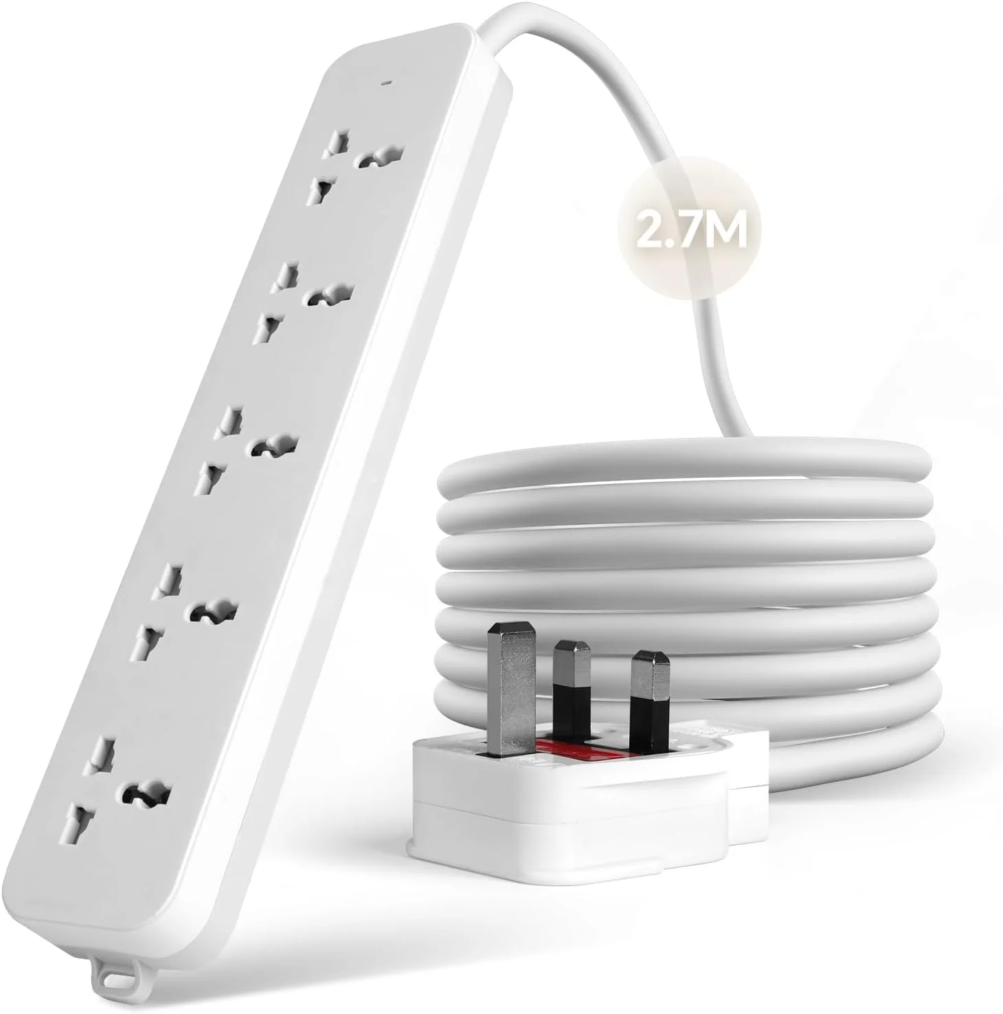 سیم سیار یونیورسال Baytion، کابل افزایش طول 2.7 متری با 5 پریز یونیورسال | پریزهای 3 پین 13 آمپر | طراحی ایمن | سیم سیار دیواری برای خانه، دفتر، آشپزخانه