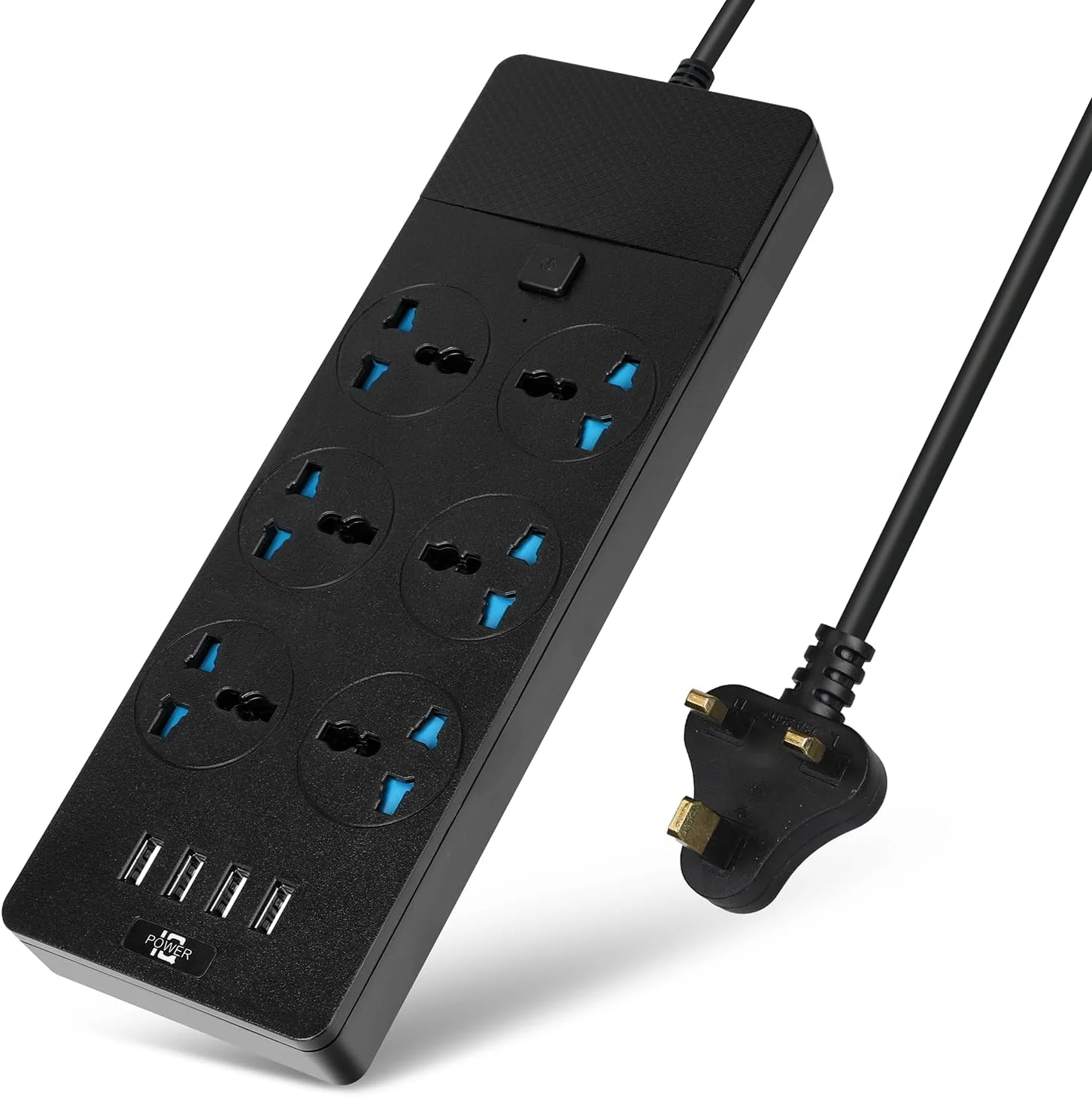 سیم سیار یونیورسال Baytion، با 6 پریز برق سه پین و 4 پورت USB، نوار برق 2 متری با محافظت در برابر نوسانات برق برای آشپزخانه، خانه و محل کار (مشکی)