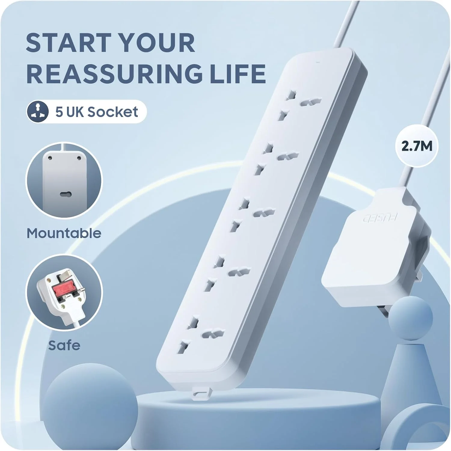 سیم سیار یونیورسال Baytion، کابل افزایش طول 2.7 متری با 5 پریز یونیورسال | پریزهای 3 پین 13 آمپر | طراحی ایمن | سیم سیار دیواری برای خانه، دفتر، آشپزخانه سیم سیار یونیورسال Baytion، کابل افزایش طول 2.7 متری با 5 پریز یونیورسال | پریزهای 3 پین 13 آمپر | طراحی ایمن | سیم سیار دیواری برای خانه، دفتر، آشپزخانه