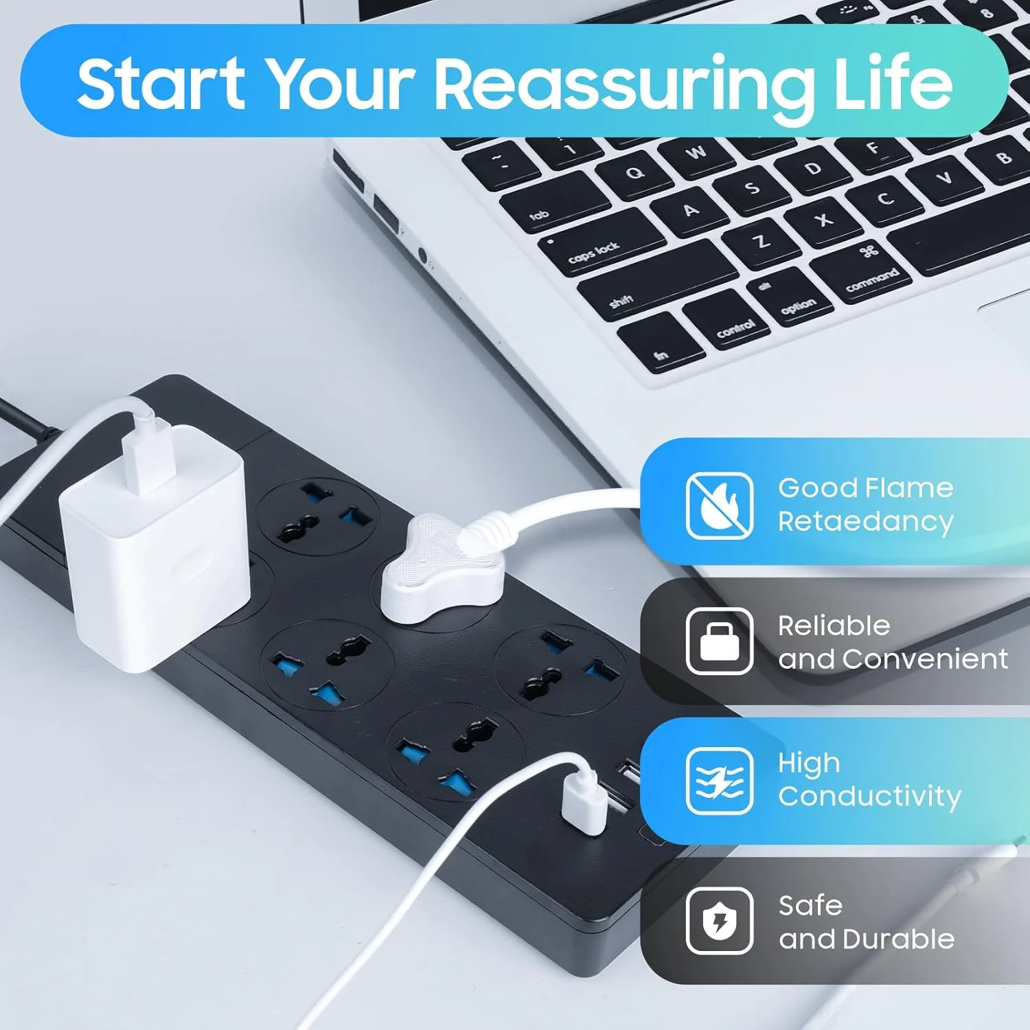 سیم سیار یونیورسال Baytion، با 6 پریز برق سه پین و 4 پورت USB، نوار برق 2 متری با محافظت در برابر نوسانات برق برای آشپزخانه، خانه و محل کار (مشکی)