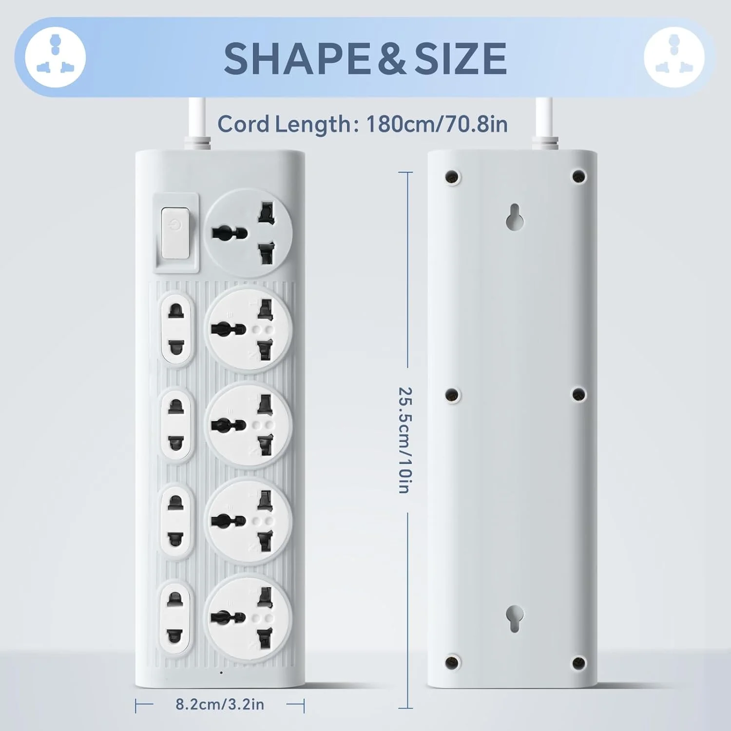 سیم سیار یونیورسال Baytion، کابل افزایش طول با 9 پریز | 5 دوشاخه UK 3 پین | 4 دوشاخه CN | نوار برق 1.8 متری بادوام برای خانه، دفتر و مسافرت به CN، AUS، UK، HK، SG