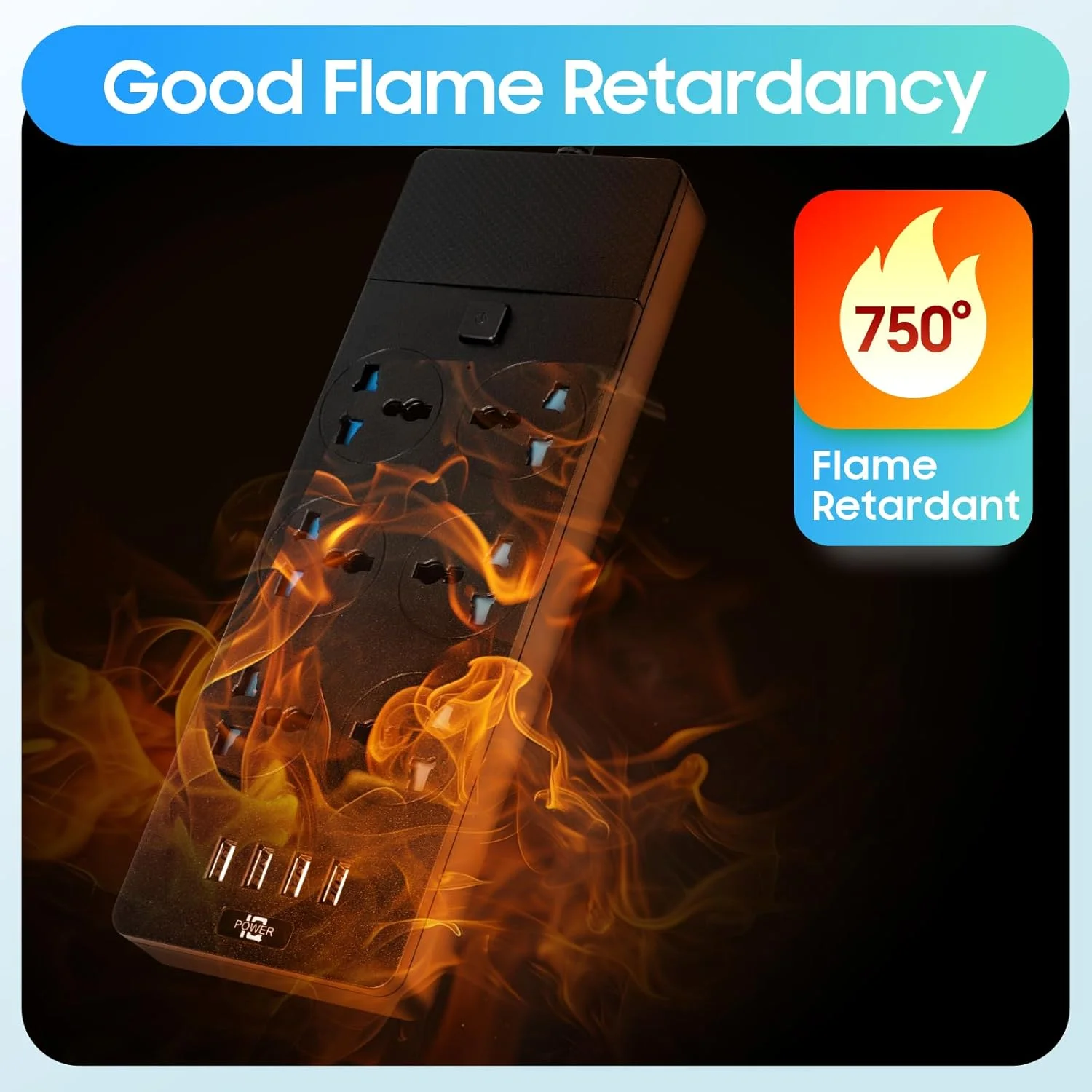 سیم سیار یونیورسال Baytion، با 6 پریز برق سه پین و 4 پورت USB، نوار برق 2 متری با محافظت در برابر نوسانات برق برای آشپزخانه، خانه و محل کار (مشکی)