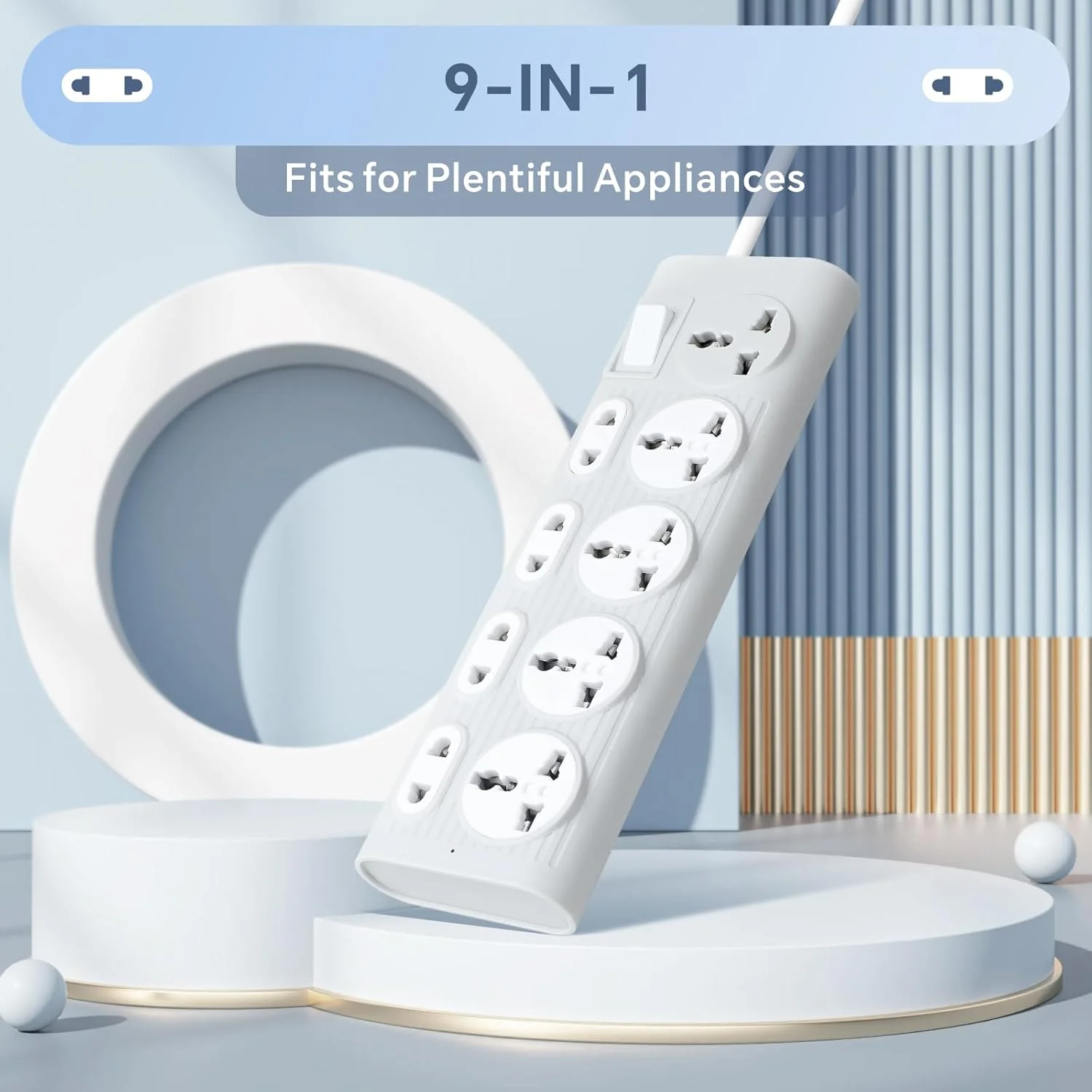 سیم سیار یونیورسال Baytion، کابل افزایش طول با 9 پریز | 5 دوشاخه UK 3 پین | 4 دوشاخه CN | نوار برق 1.8 متری بادوام برای خانه، دفتر و مسافرت به CN، AUS، UK، HK، SG