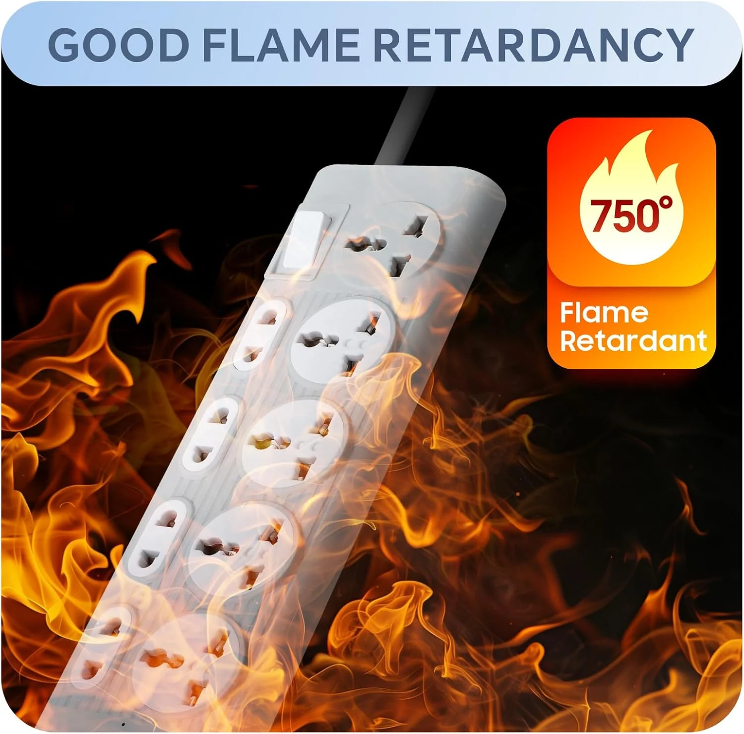 سیم سیار یونیورسال Baytion، کابل افزایش طول با 9 پریز | 5 دوشاخه UK 3 پین | 4 دوشاخه CN | نوار برق 1.8 متری بادوام برای خانه، دفتر و مسافرت به CN، AUS، UK، HK، SG