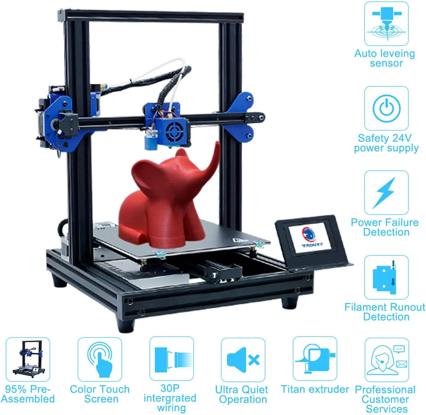 کیت چاپ سه بعدی، کیت چاپ سریع DIY با صفحه لمسی تمام رنگی و عملکرد ادامه چاپ و تراز خودکار، اندازه چاپ 255X255 X 260 میلی متر کیت چاپ سه بعدی، کیت چاپ سریع DIY با صفحه لمسی تمام رنگی و عملکرد ادامه چاپ و تراز خودکار، اندازه چاپ 255X255 X 260 میلی متر