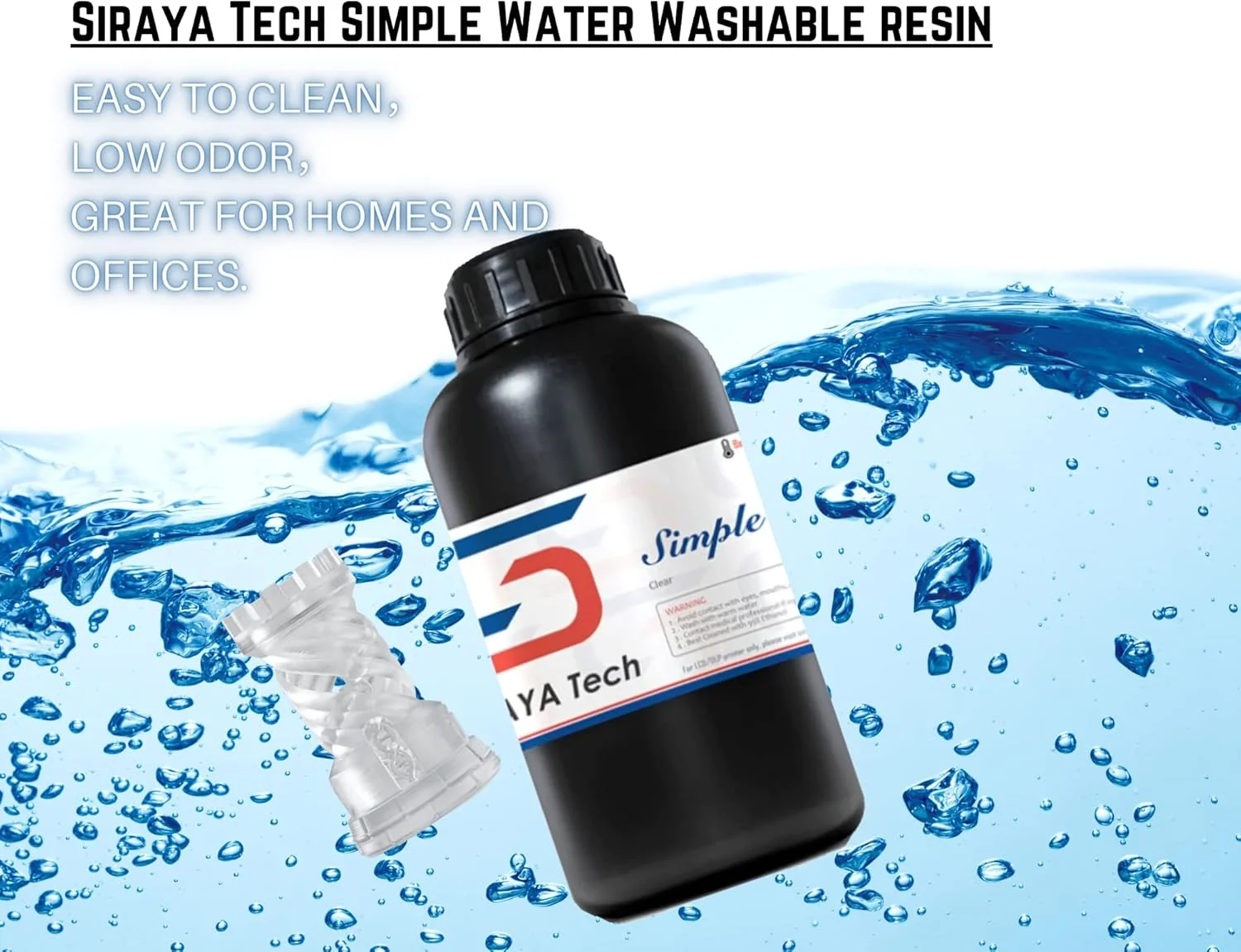 رزین پرینتر سه بعدی قابل شستشو با آب Siraya Tech Simple - کم بو، چاپ آسان، رزین آکوا با دقت بالا 405 نانومتر LCD UV-Curing - ایده آل برای پرینترهای سه بعدی LCD و DLP با قابلیت 8K - مقاوم و شفاف (1 کیلوگرم) رزین پرینتر سه بعدی قابل شستشو با آب Siraya Tech Simple - کم بو، چاپ آسان، رزین آکوا با دقت بالا 405 نانومتر LCD UV-Curing - ایده آل برای پرینترهای سه بعدی LCD و DLP با قابلیت 8K - مقاوم و شفاف (1 کیلوگرم)