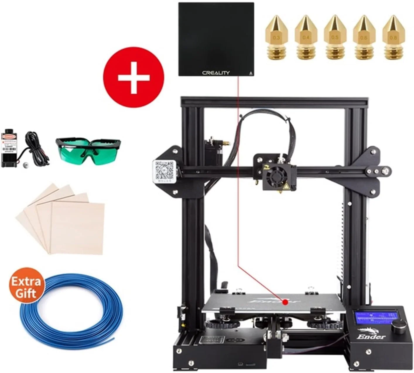 پرینتر سه بعدی DIY مدل Ender-3/Ender-3X با قابلیت چاپ منبع باز و ادامه چاپ با ابعاد 220 * 220 * 250 میلی متر (رنگ: 3X به همراه هد لیزری)