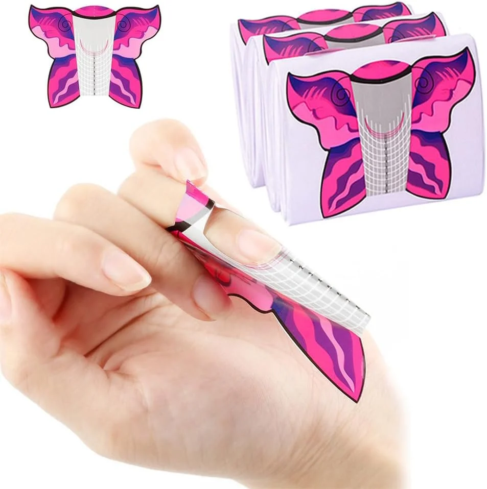 آکوآک 100 عدد استیکر فرم راهنمای کاشت ناخن پروانه ای، مناسب برای ناخن های اکریلیک / کاشت ژل یو وی