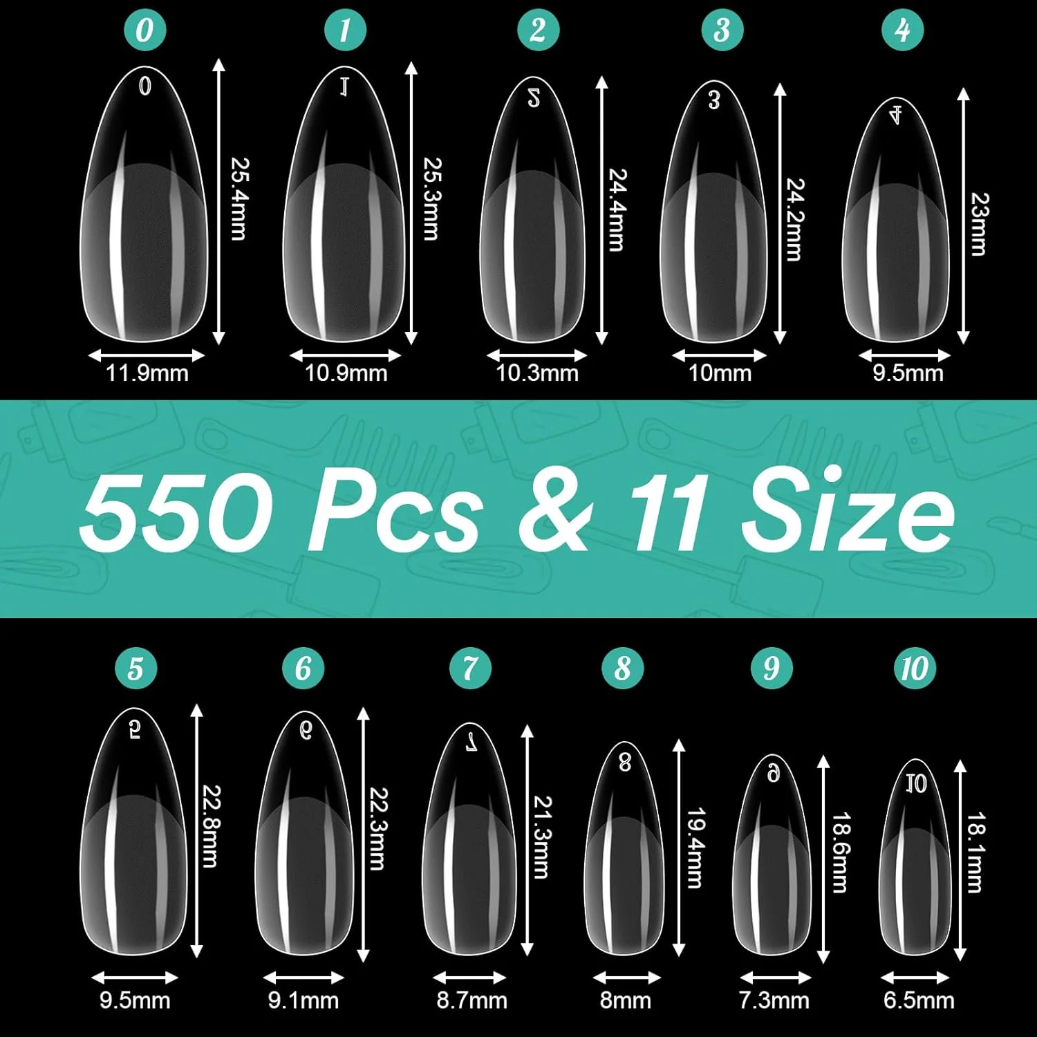 نکات ناخن بادامی Alyvisun، 550 عدد ناخن مصنوعی شفاف با 240 عدد برچسب ژل نرم، 11 سایز ناخن مصنوعی اکریلیک پوشش کامل نیمه مات برای اکستنشن ناخن نکات ناخن بادامی Alyvisun، 550 عدد ناخن مصنوعی شفاف با 240 عدد برچسب ژل نرم، 11 سایز ناخن مصنوعی اکریلیک پوشش کامل نیمه مات برای اکستنشن ناخن