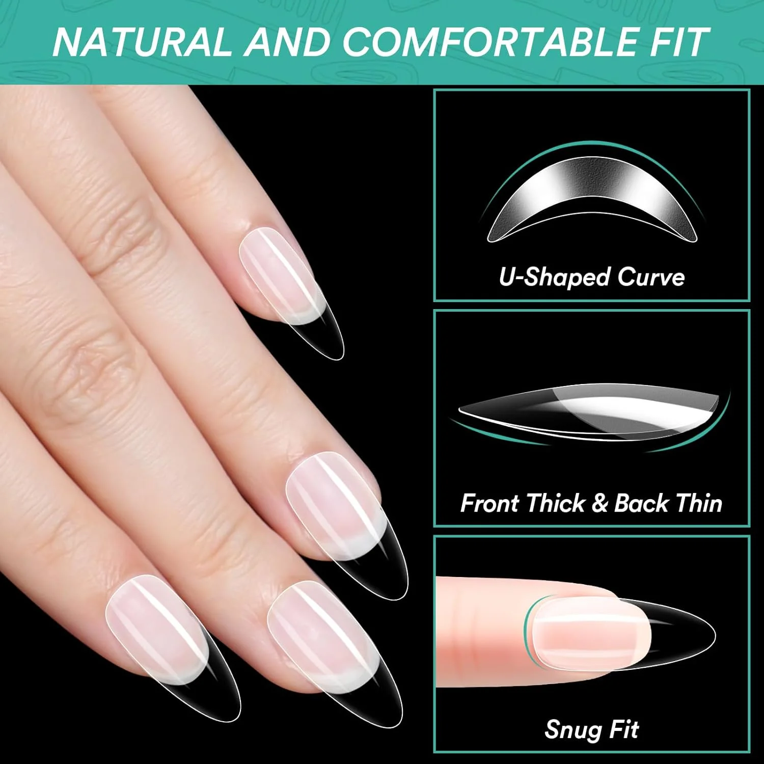 نکات ناخن بادامی Alyvisun، 550 عدد ناخن مصنوعی شفاف با 240 عدد برچسب ژل نرم، 11 سایز ناخن مصنوعی اکریلیک پوشش کامل نیمه مات برای اکستنشن ناخن نکات ناخن بادامی Alyvisun، 550 عدد ناخن مصنوعی شفاف با 240 عدد برچسب ژل نرم، 11 سایز ناخن مصنوعی اکریلیک پوشش کامل نیمه مات برای اکستنشن ناخن