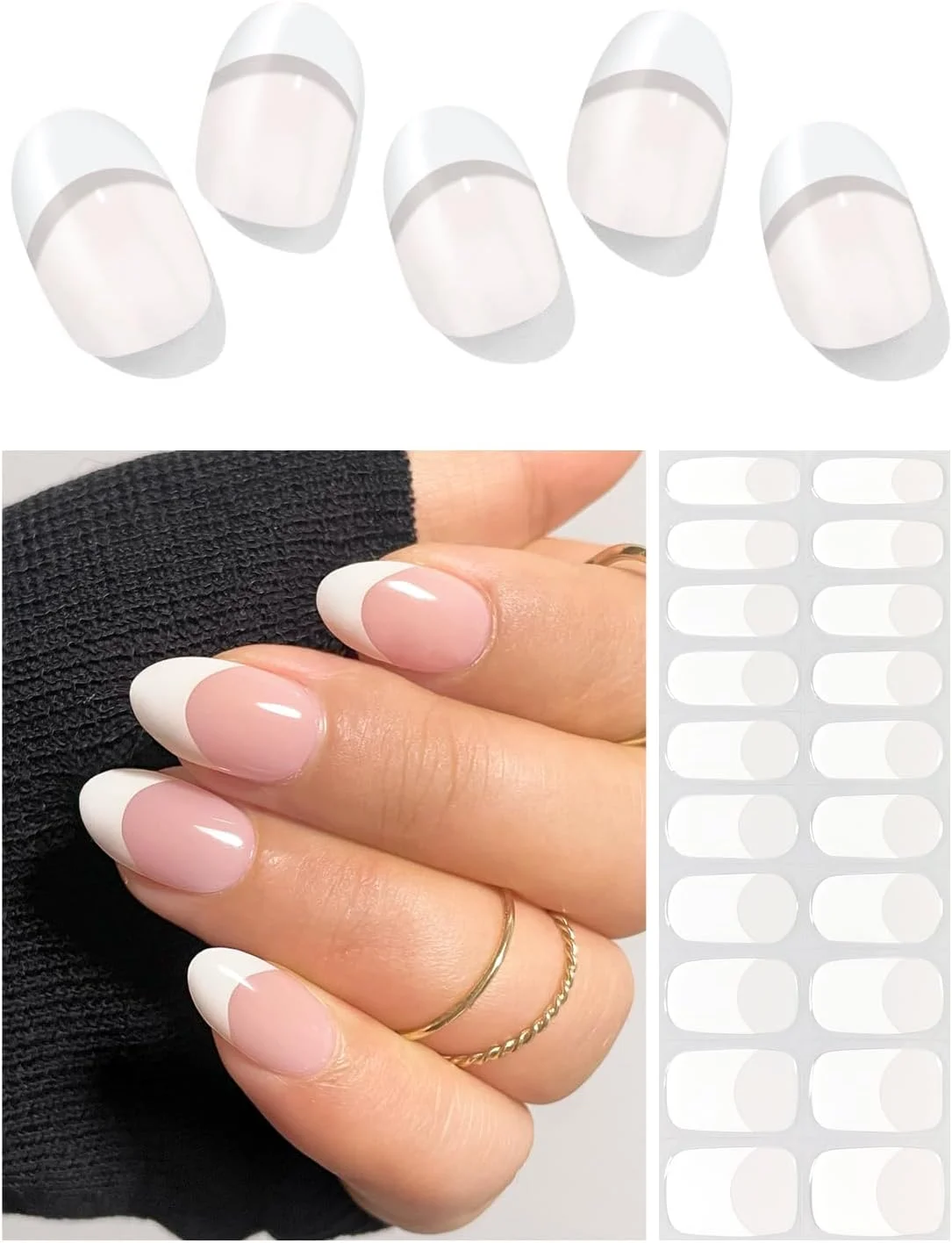 برچسب ناخن ژلی نیمه پخته AutyaMee (فرنچ کلاسیک)، نوک فرنچ سفید، 20 عدد روکش ناخن ژلی، استیکر، نیاز به نور UV، کیفیت سالنی، ماندگاری طولانی