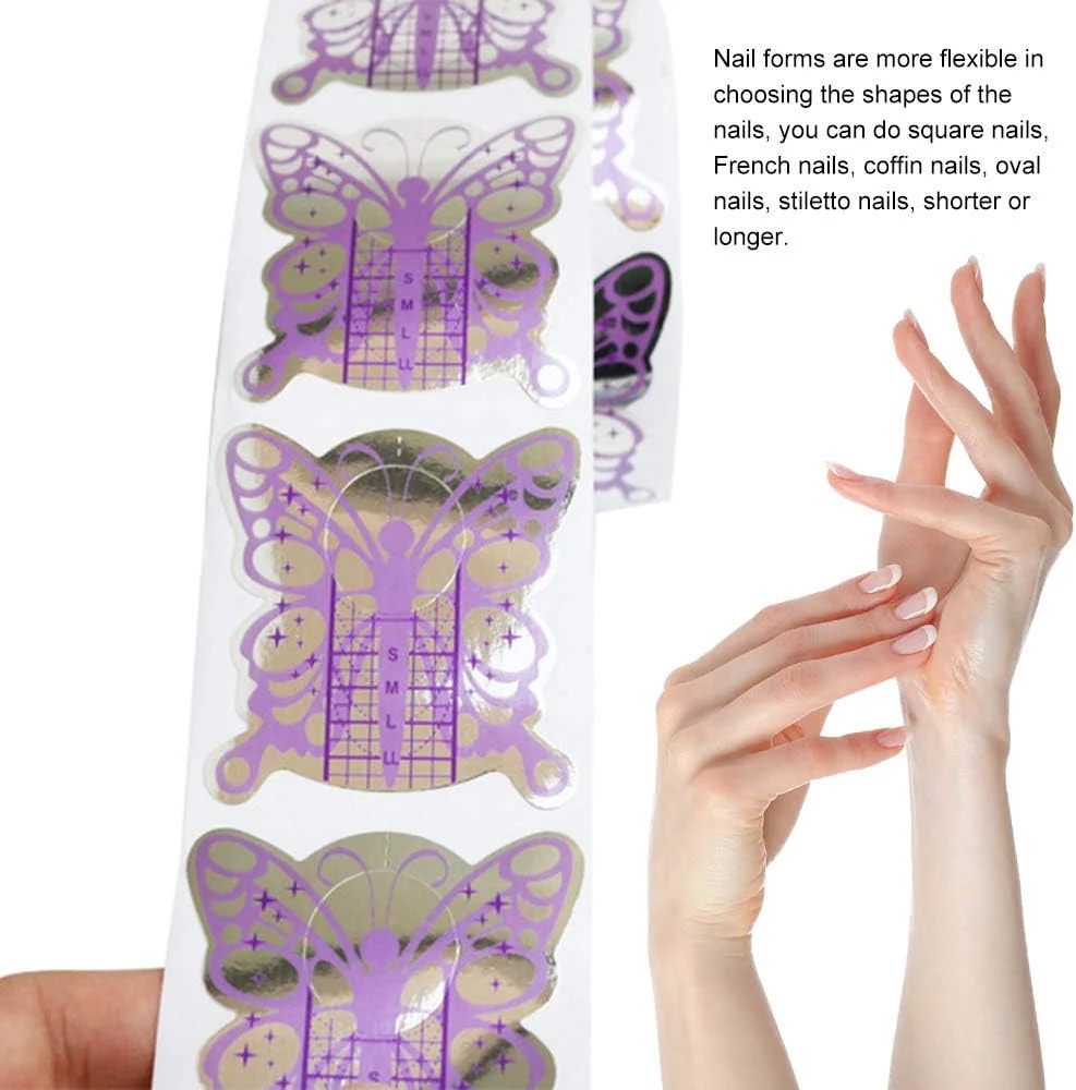 100 عدد فرم راهنمای طراحی ناخن طرح پروانه بنفش برای اکستنشن ژل UV و کاشت ناخن 100 عدد فرم راهنمای طراحی ناخن طرح پروانه بنفش برای اکستنشن ژل UV و کاشت ناخن
