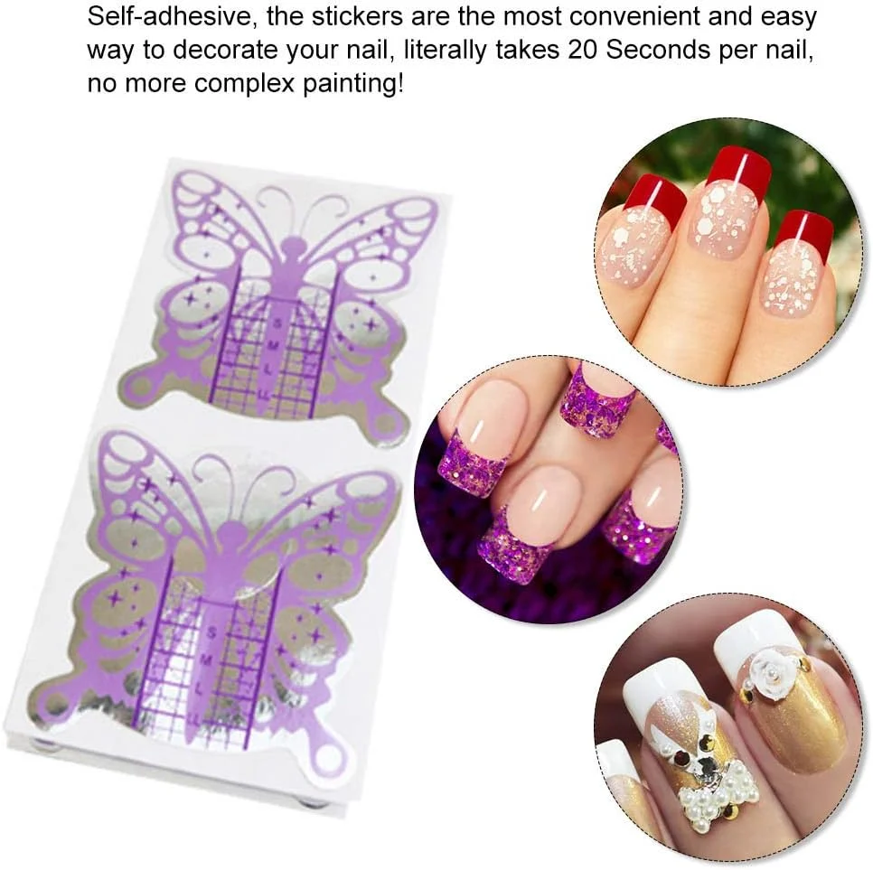 100 عدد فرم راهنمای طراحی ناخن طرح پروانه بنفش برای اکستنشن ژل UV و کاشت ناخن 100 عدد فرم راهنمای طراحی ناخن طرح پروانه بنفش برای اکستنشن ژل UV و کاشت ناخن