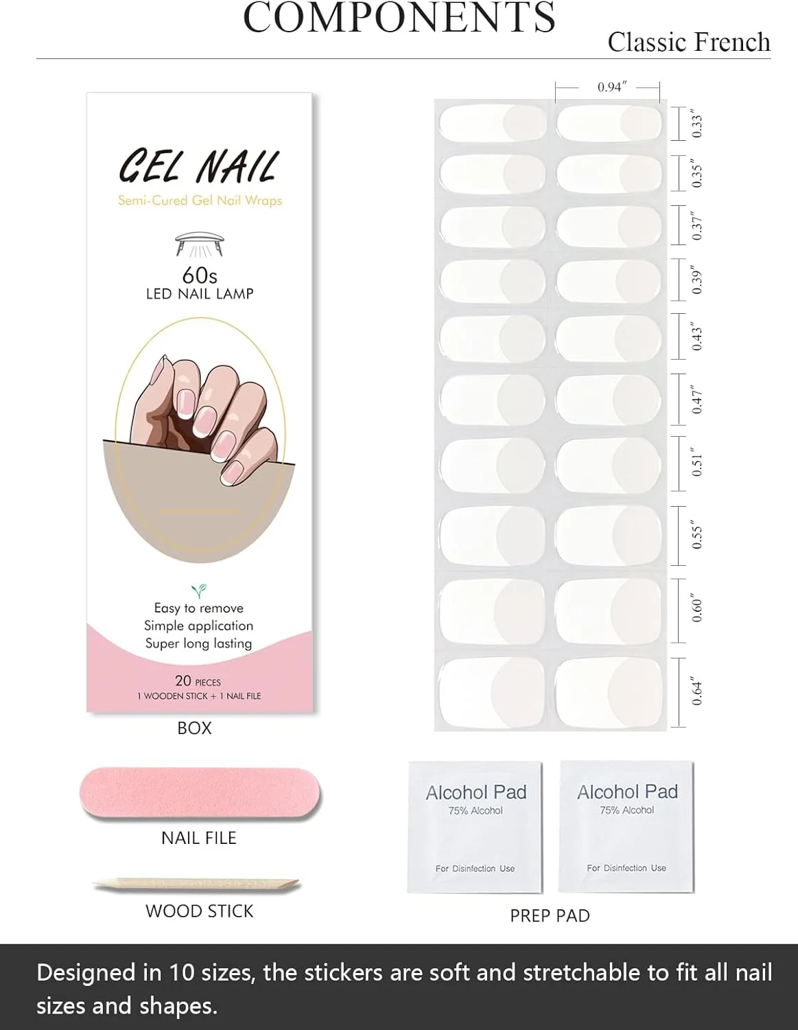 برچسب ناخن ژلی نیمه پخته AutyaMee (فرنچ کلاسیک)، نوک فرنچ سفید، 20 عدد روکش ناخن ژلی، استیکر، نیاز به نور UV، کیفیت سالنی، ماندگاری طولانی برچسب ناخن ژلی نیمه پخته AutyaMee (فرنچ کلاسیک)، نوک فرنچ سفید، 20 عدد روکش ناخن ژلی، استیکر، نیاز به نور UV، کیفیت سالنی، ماندگاری طولانی