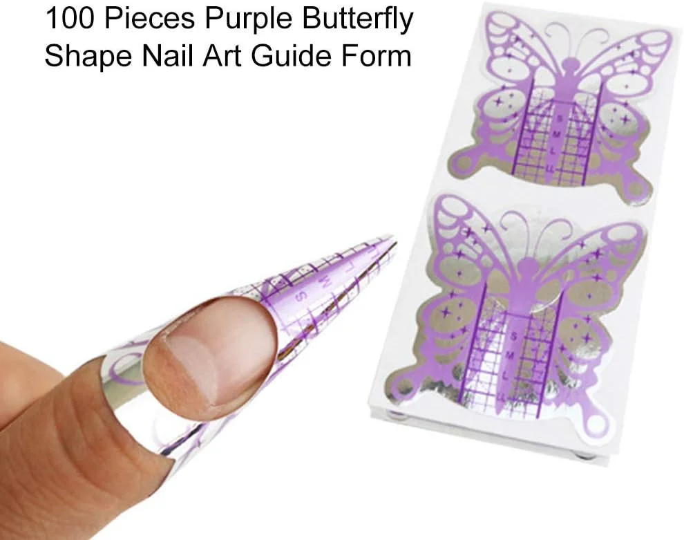 100 عدد فرم راهنمای طراحی ناخن طرح پروانه بنفش برای اکستنشن ژل UV و کاشت ناخن 100 عدد فرم راهنمای طراحی ناخن طرح پروانه بنفش برای اکستنشن ژل UV و کاشت ناخن